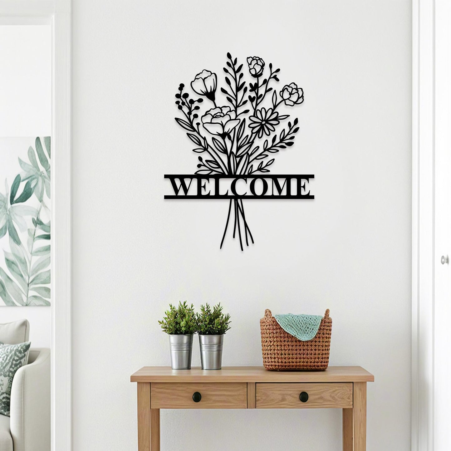 Personalized Flower Bouquet Metal Wall Art Sign,Custom Flower Welcome Sign,Outdoor Garden Decor, Gardener Name Sign,Door Decor,New Home Gift