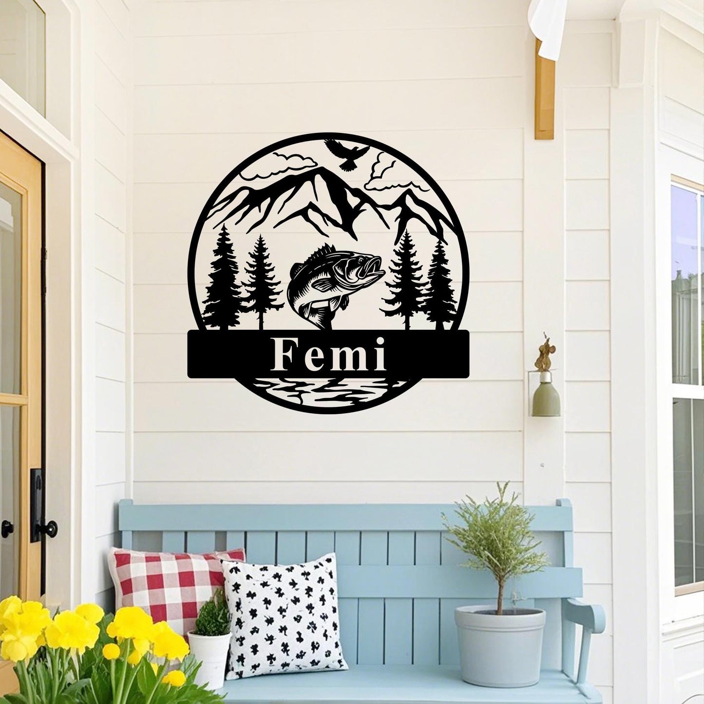 Personalized Fish Name Sign,Custom Fishing Sign,Fishing Metal Sign,Outdoor Bass Fishing Sign,Fish Metal Monogram Sign,Fish Metal Wall Art