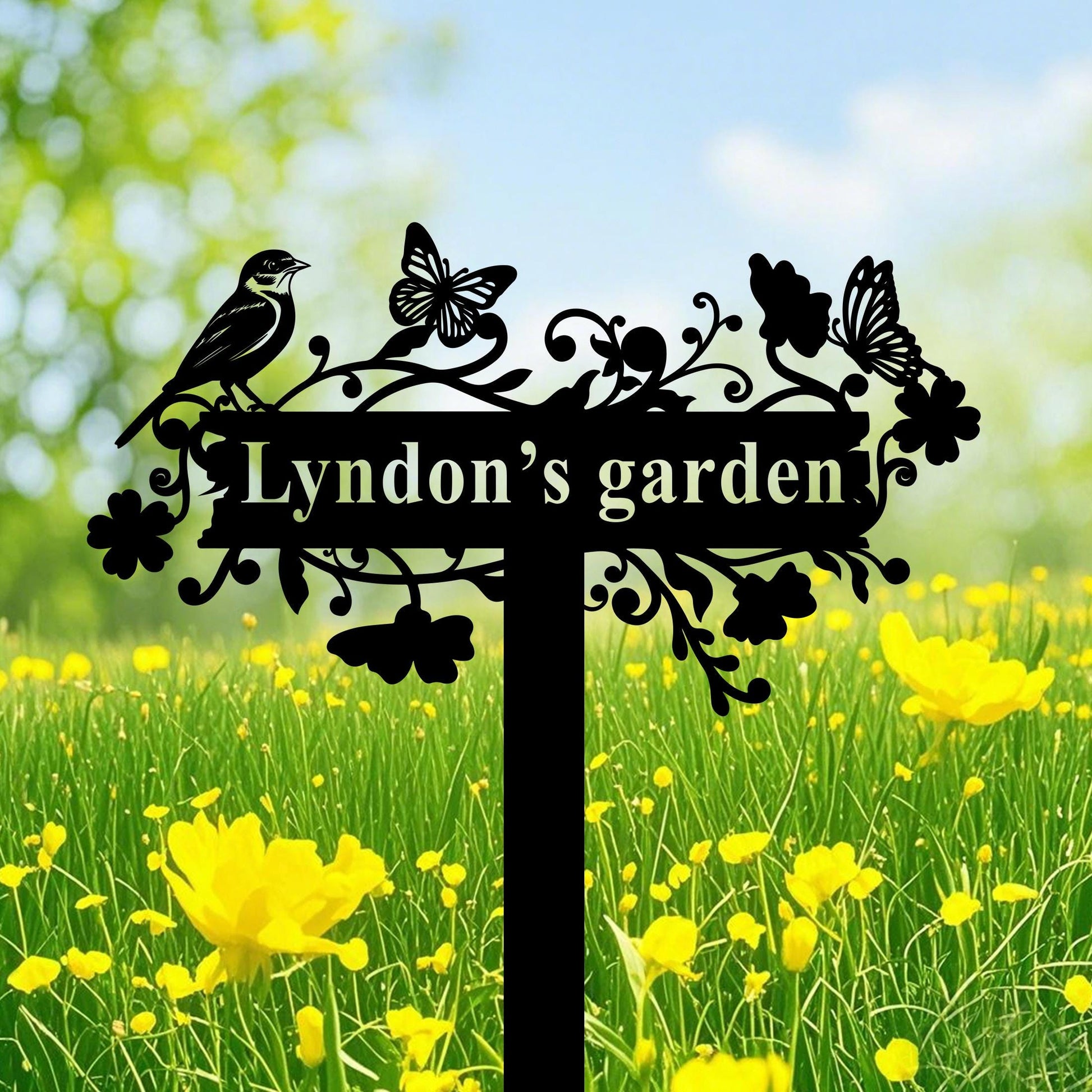 Personalized Garden Sign with Bird,Custom Garden Metal Stake with Butterfly,Gardener Name Sign,Metal Yard Art,Garden Decor,Gift for Mom