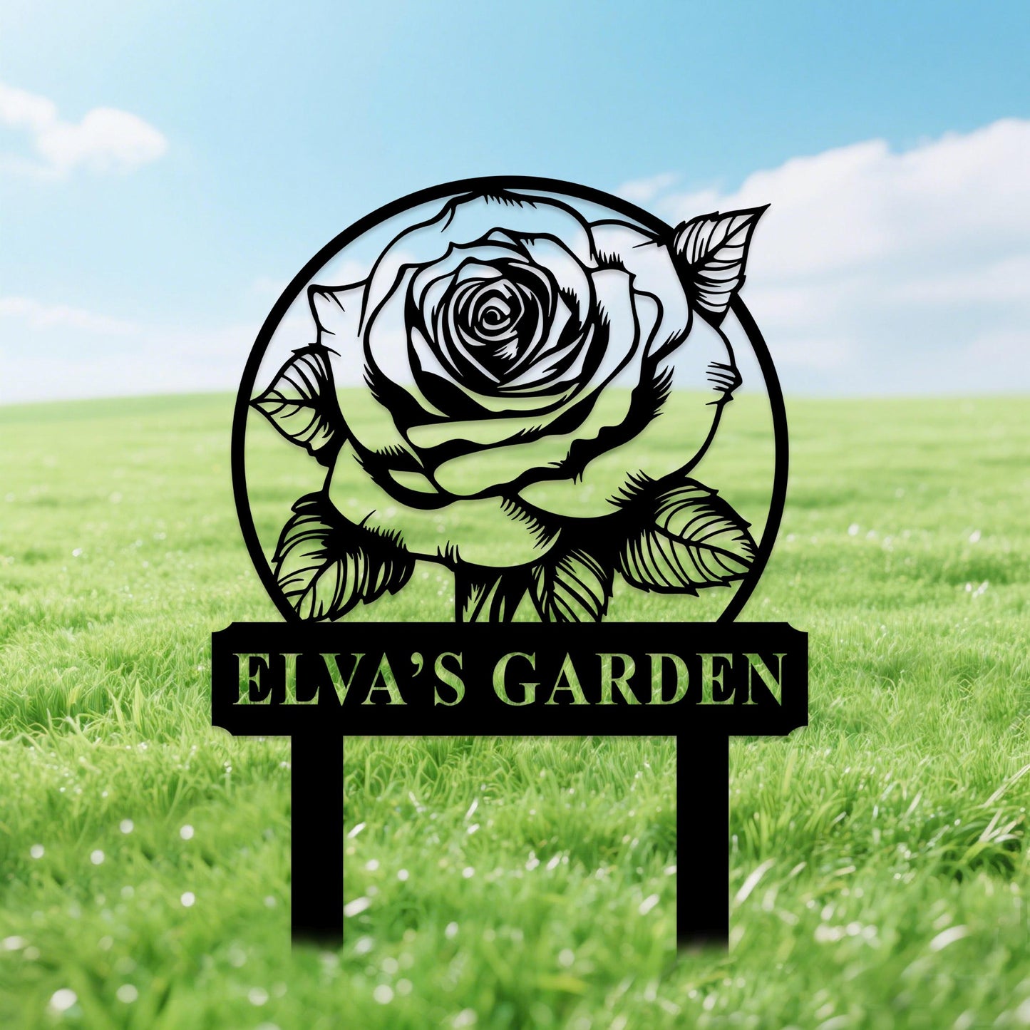 Custom Rose Garden Sign with Stake, Personalized Metal Rose Garden Sign, Rose Garden Stake, Gardener Name Sign, Flowers Yard Sign Decor