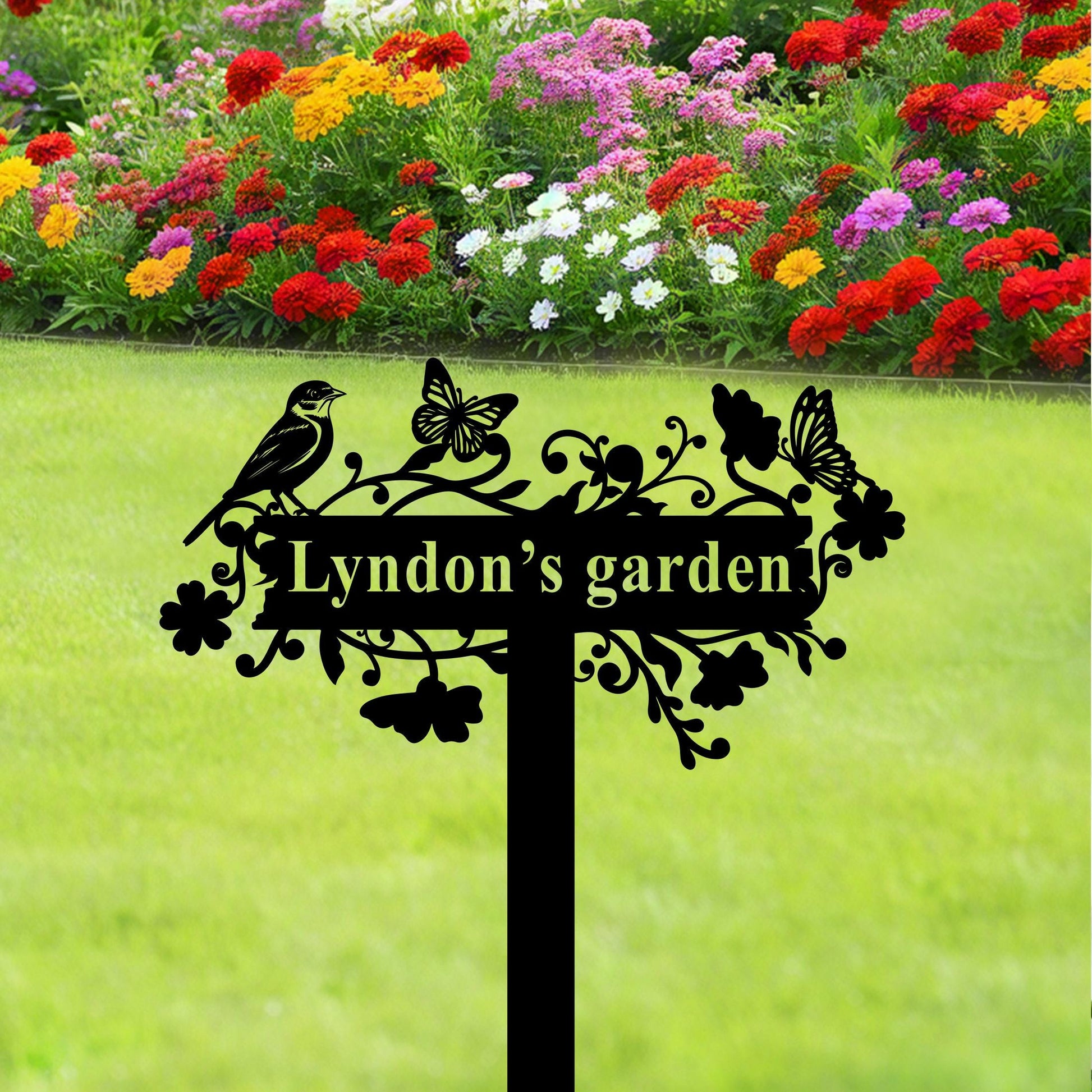 Personalized Garden Sign with Bird,Custom Garden Metal Stake with Butterfly,Gardener Name Sign,Metal Yard Art,Garden Decor,Gift for Mom