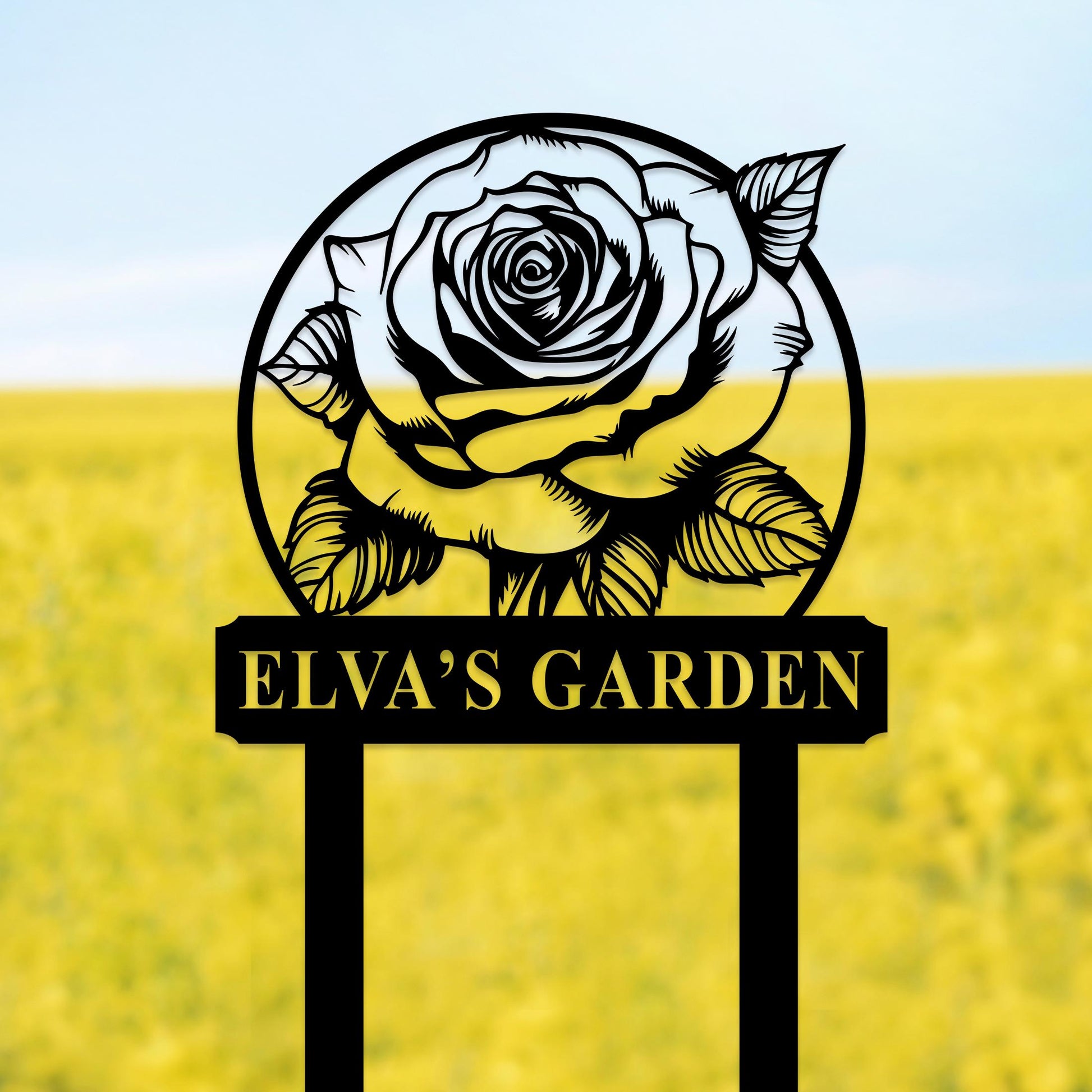 Custom Rose Garden Sign with Stake, Personalized Metal Rose Garden Sign, Rose Garden Stake, Gardener Name Sign, Flowers Yard Sign Decor