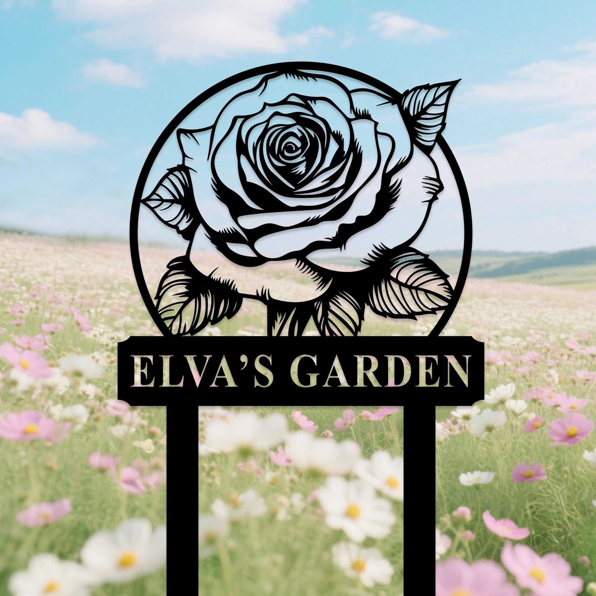 Custom Rose Garden Sign with Stake, Personalized Metal Rose Garden Sign, Rose Garden Stake, Gardener Name Sign, Flowers Yard Sign Decor