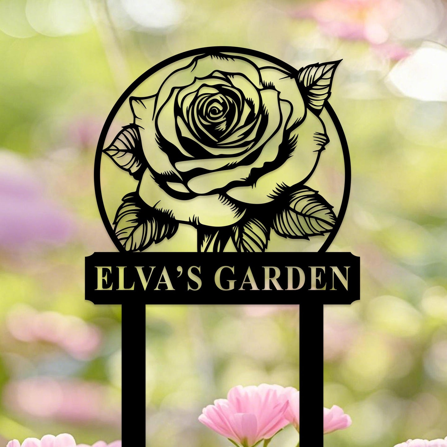 Custom Rose Garden Sign with Stake, Personalized Metal Rose Garden Sign, Rose Garden Stake, Gardener Name Sign, Flowers Yard Sign Decor