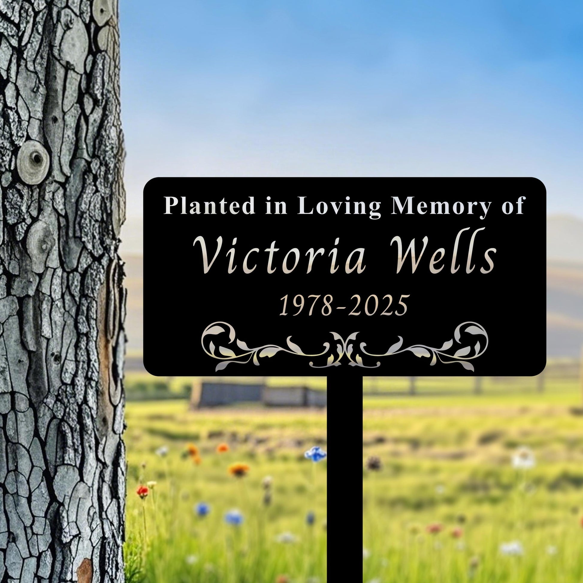 Personalized Memorial Tree Stake, Tree Memorial Sign, Metal Name Garden Grave Marker, Tree Yard Sign , Metal Name Plate, Remembrance Plaque