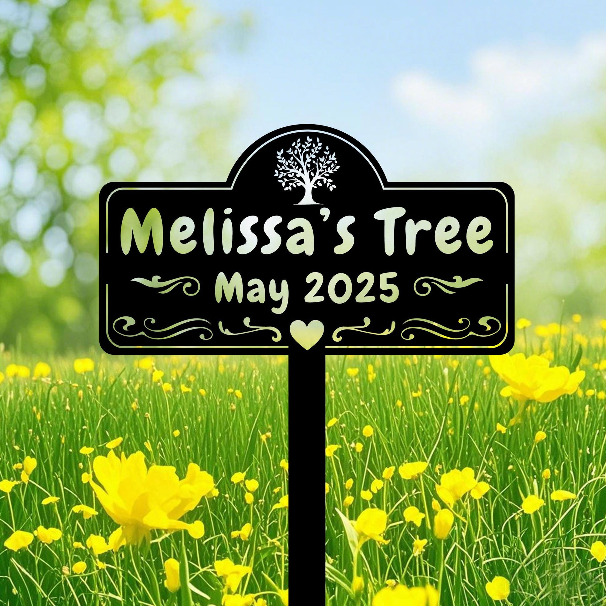 Metal Tree Sign,Custom Memorial Tree Sign With Stake,Personalized Tree Garden Marker,Tree Garden Sign,Tree Plaque Marker,Metal Name Plate