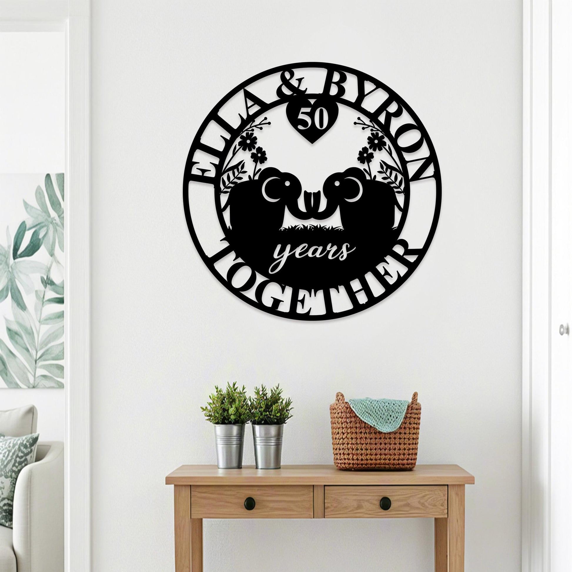 Custom Anniversary Metal Sign, 50th Anniversary Gift, Elephants Metal Wall Art, 10th Wedding Anniversary Sign, Personalized Family Name Sign