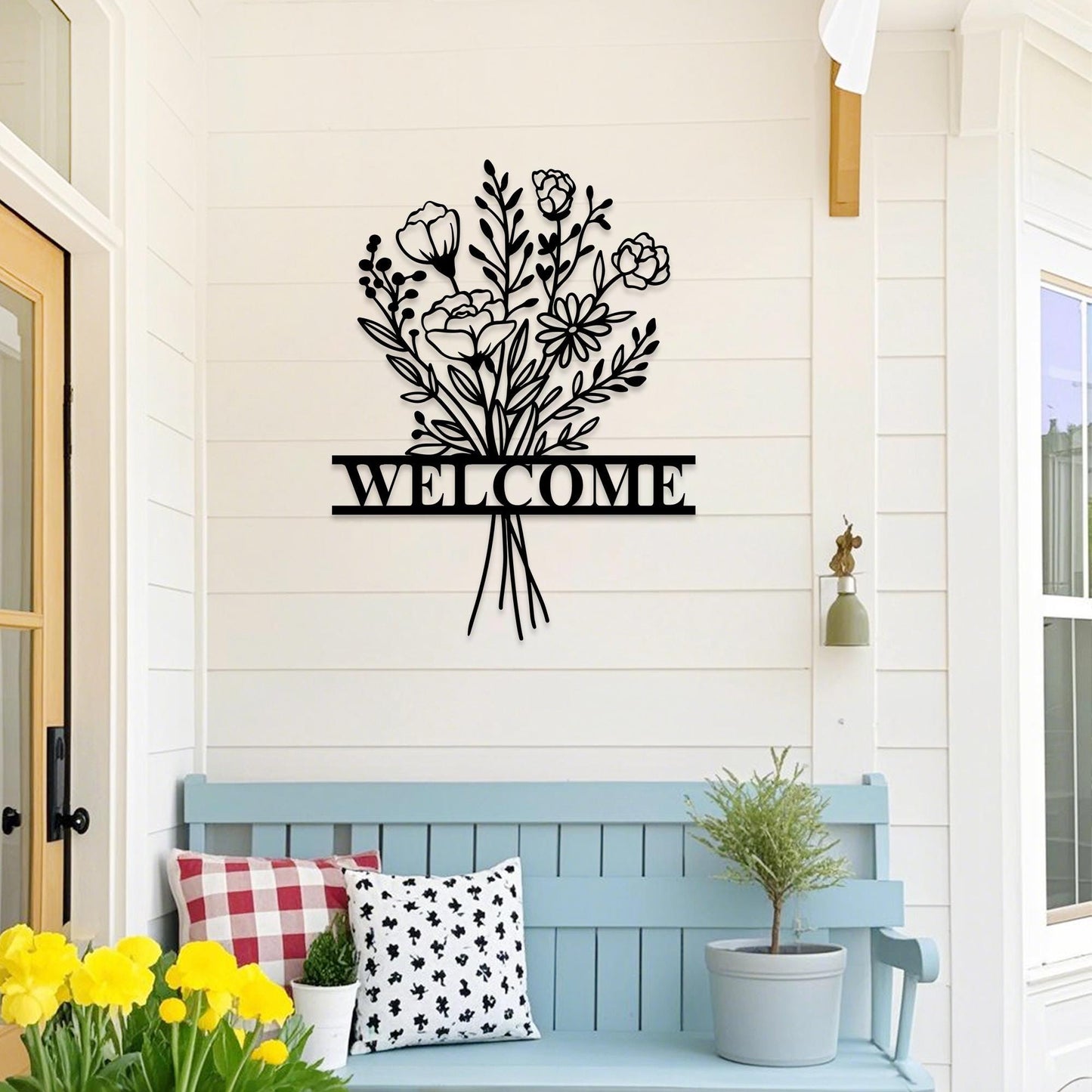Personalized Flower Bouquet Metal Wall Art Sign,Custom Flower Welcome Sign,Outdoor Garden Decor, Gardener Name Sign,Door Decor,New Home Gift