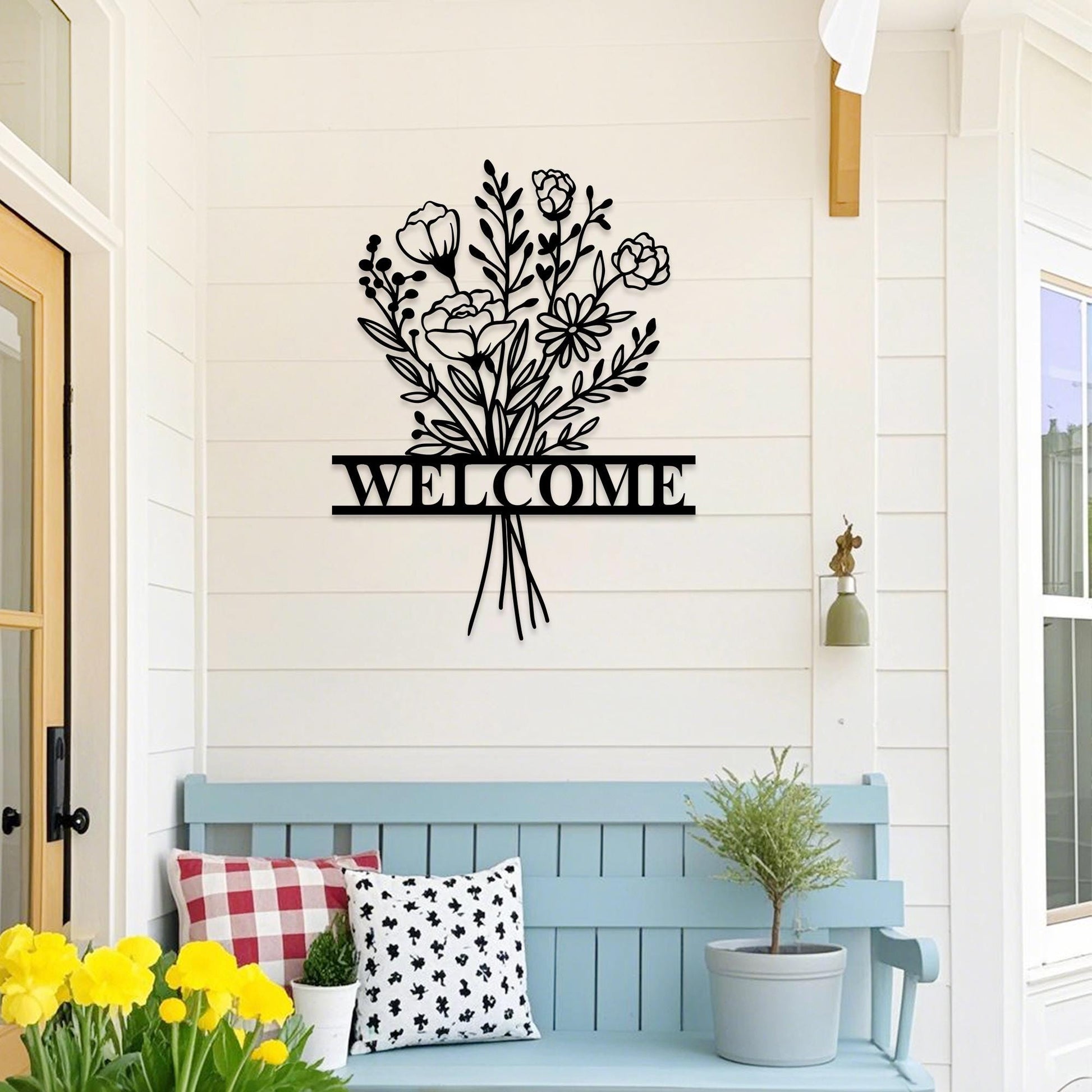 Personalized Flower Bouquet Metal Wall Art Sign,Custom Flower Welcome Sign,Outdoor Garden Decor, Gardener Name Sign,Door Decor,New Home Gift