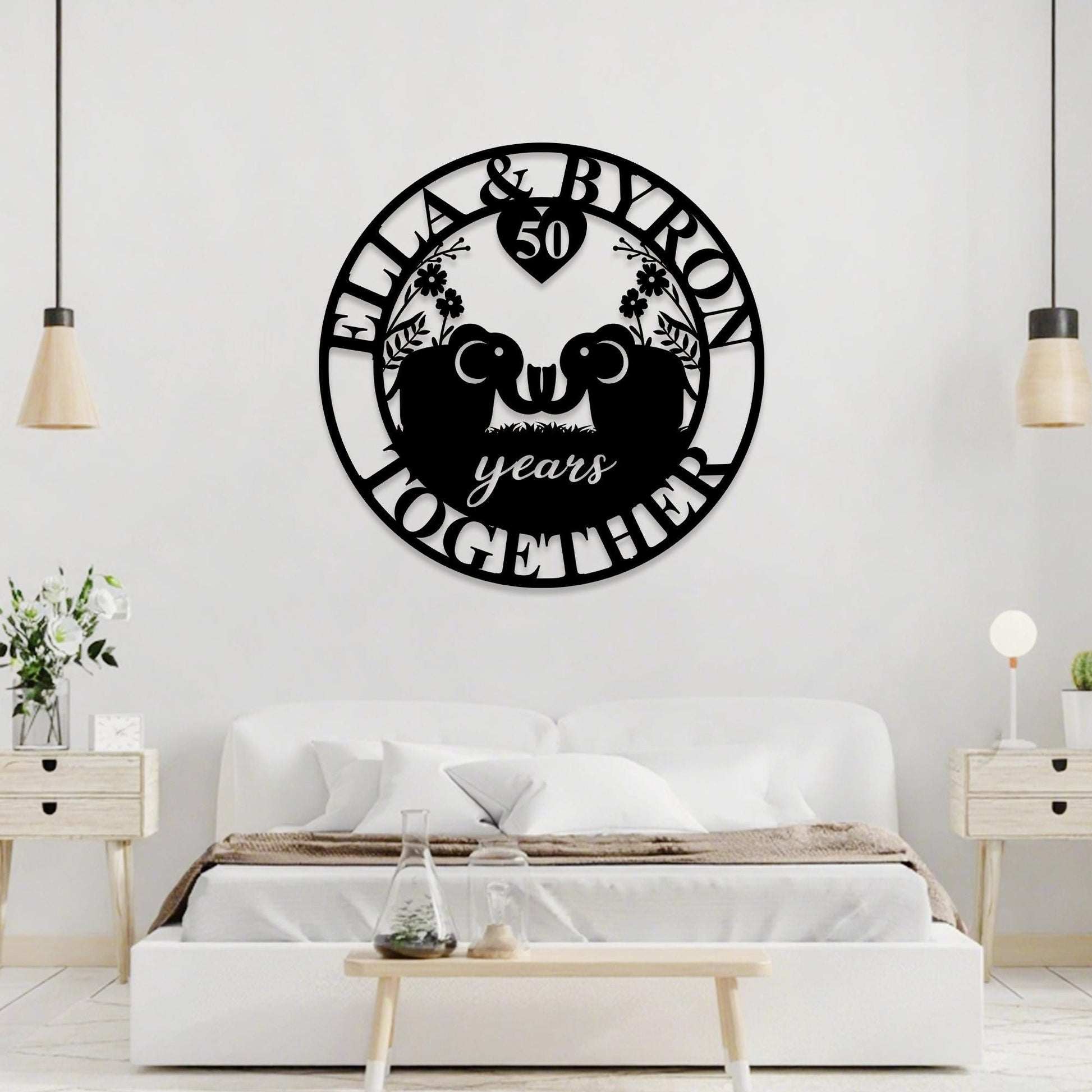 Custom Anniversary Metal Sign, 50th Anniversary Gift, Elephants Metal Wall Art, 10th Wedding Anniversary Sign, Personalized Family Name Sign