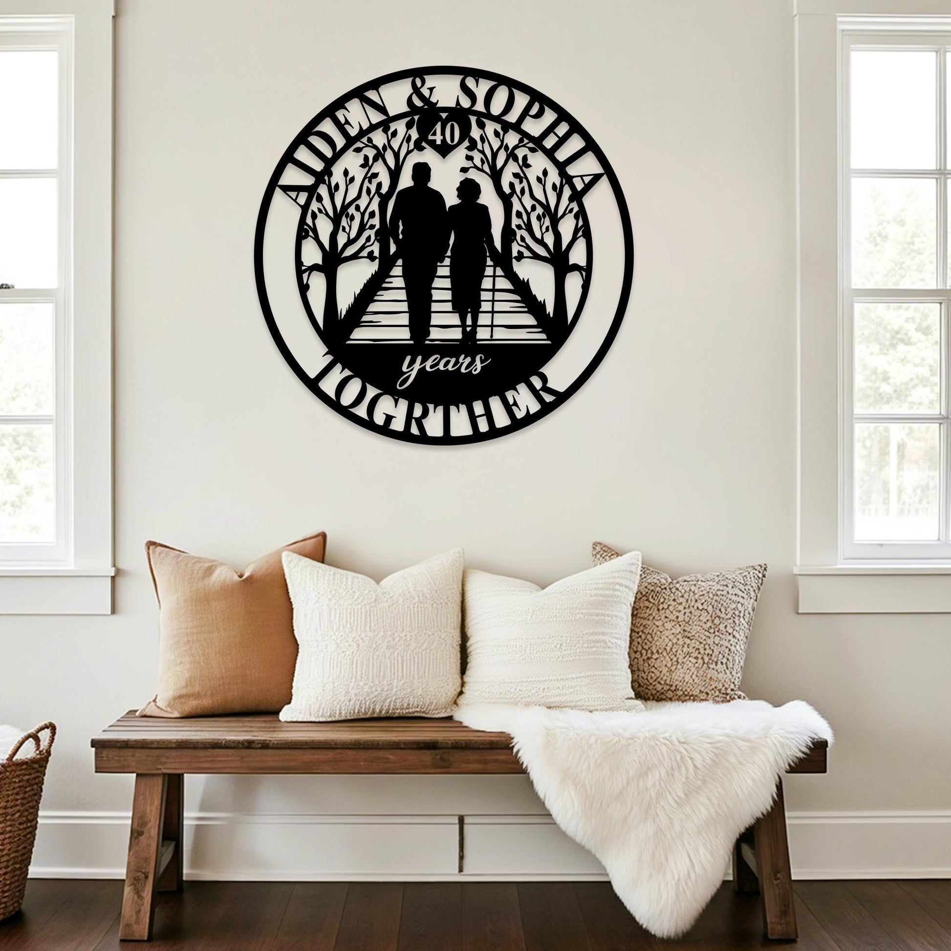 Custom 40th Anniversary Metal Sign, Personalized 40th Anniversary Gift,Love Birds Wall Art,Ruby Wedding 40 Year Anniversary Sign for Parents