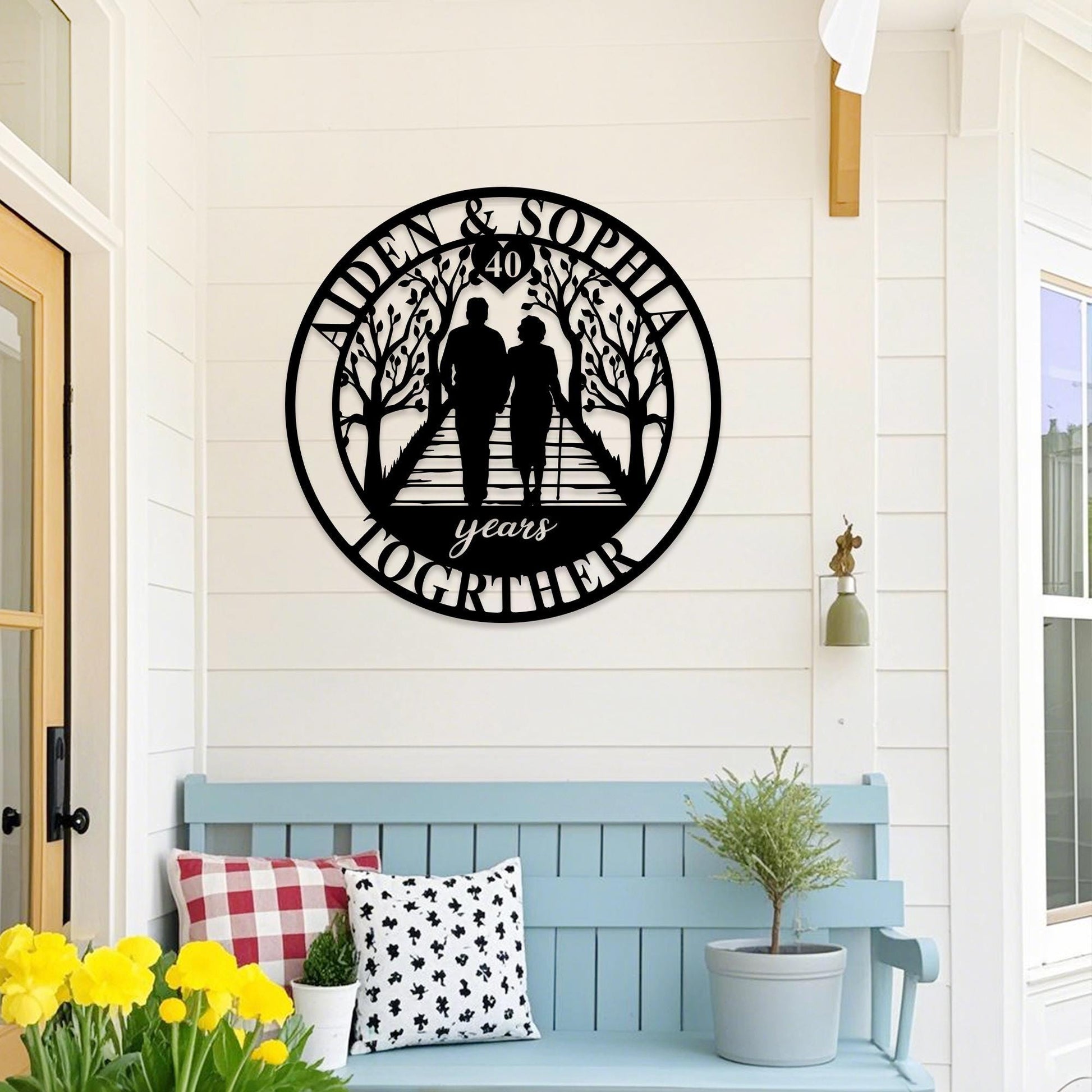 Custom 40th Anniversary Metal Sign, Personalized 40th Anniversary Gift,Love Birds Wall Art,Ruby Wedding 40 Year Anniversary Sign for Parents