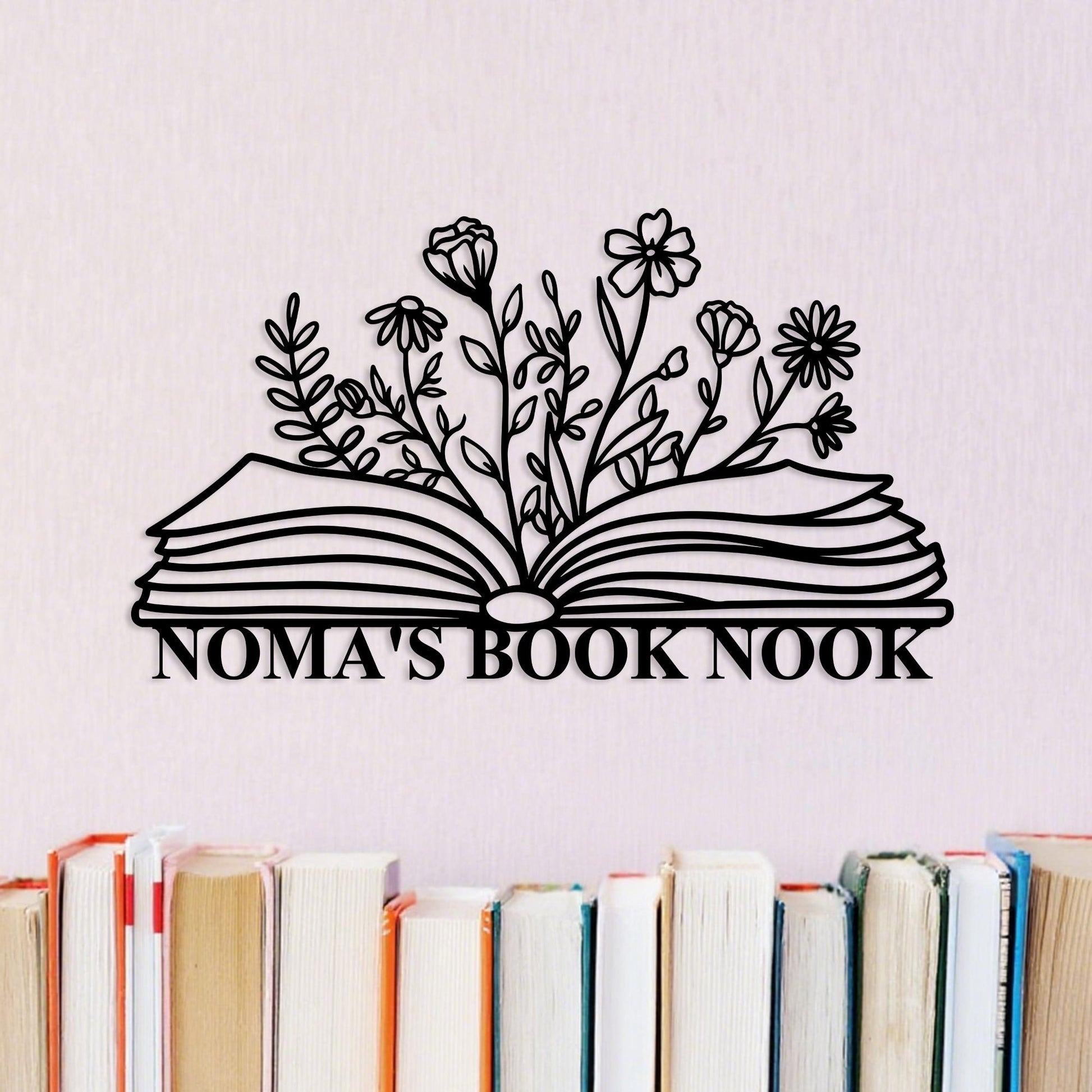 Custom Library Metal Sign,Floral Bookshop Sign,Personalized Book Sign,Bookworm Sign,Book Club Wall Decor,Bookshelf Sign,Reading Room Gift