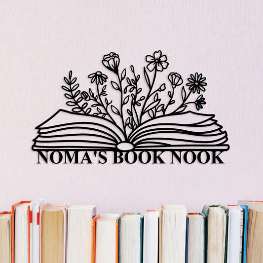 Custom Library Metal Sign,Floral Bookshop Sign,Personalized Book Sign,Bookworm Sign,Book Club Wall Decor,Bookshelf Sign,Reading Room Gift