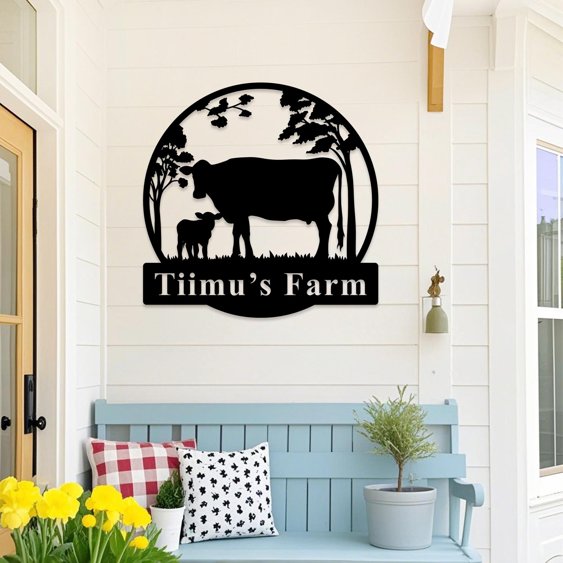 Custom Cow Metal Sign,Personalized Farm Name Sign,Cow Farmhouse Decor,Farm Metal Hanging Sign,Cow Wall Art,Cattle Ranch Sign,Farmer Gift