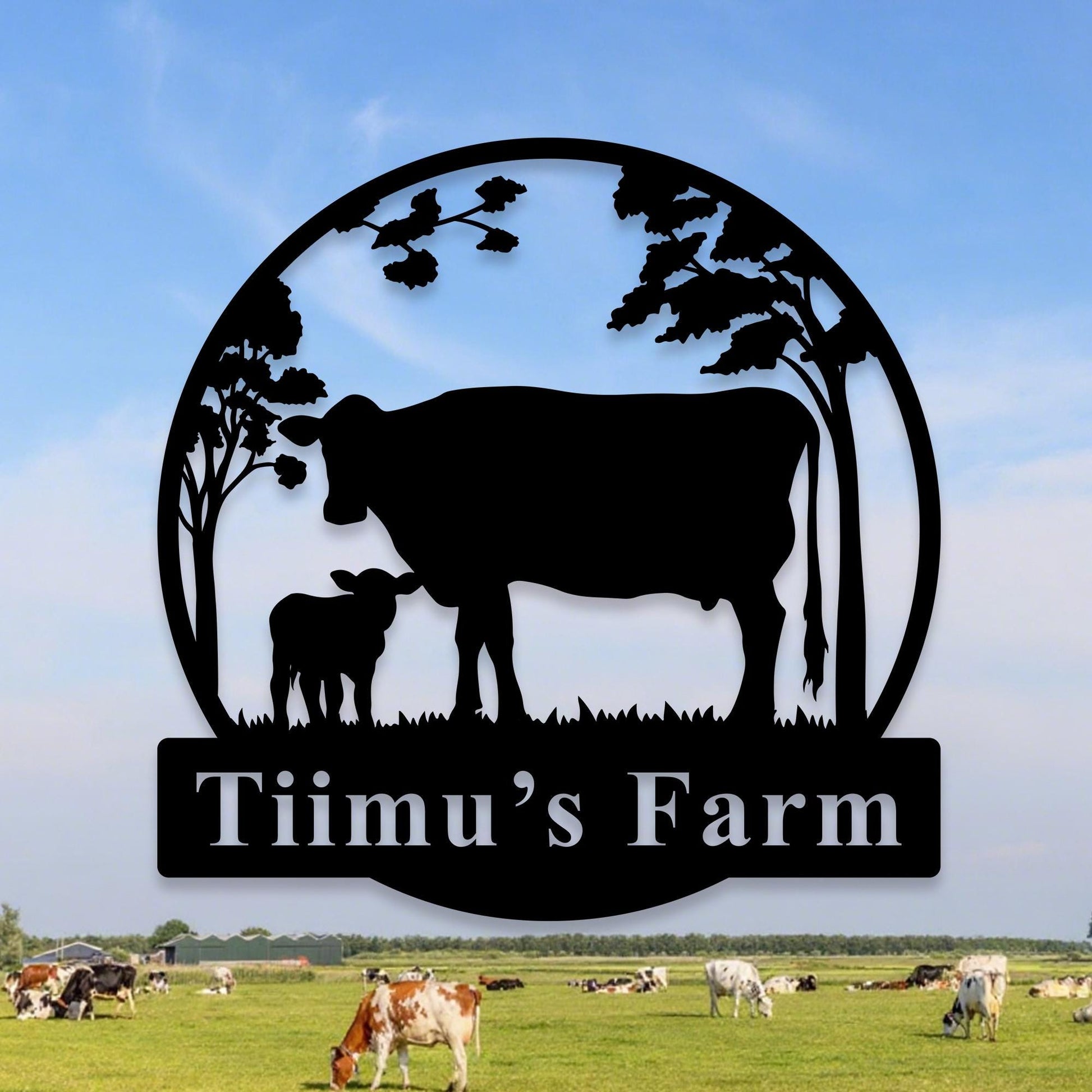 Custom Cow Metal Sign,Personalized Farm Name Sign,Cow Farmhouse Decor,Farm Metal Hanging Sign,Cow Wall Art,Cattle Ranch Sign,Farmer Gift