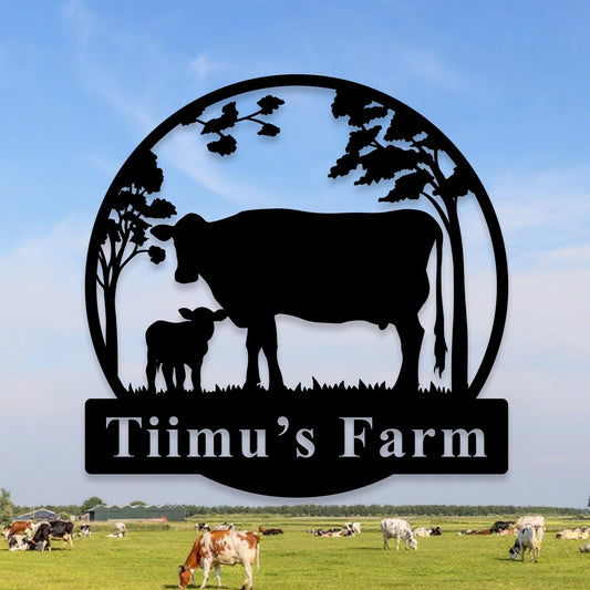 Custom Cow Metal Sign,Personalized Farm Name Sign,Cow Farmhouse Decor,Farm Metal Hanging Sign,Cow Wall Art,Cattle Ranch Sign,Farmer Gift