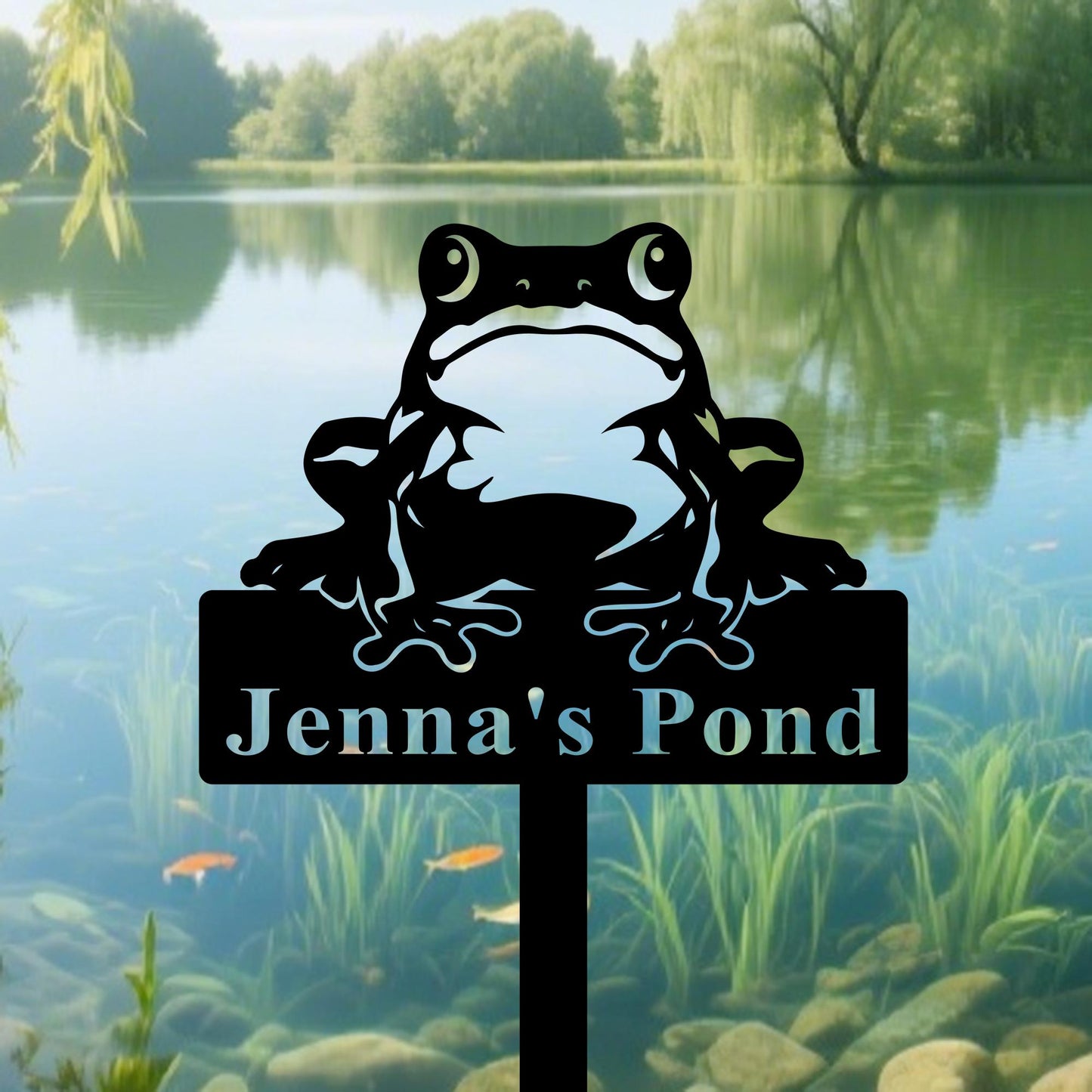 Custom Frog Metal Sign, Frog Pond Sign, Funny Frog Decor, Personalized Frog Name Sign, Frog Pond Decor, Lake House Sign, Frog Garden Decor