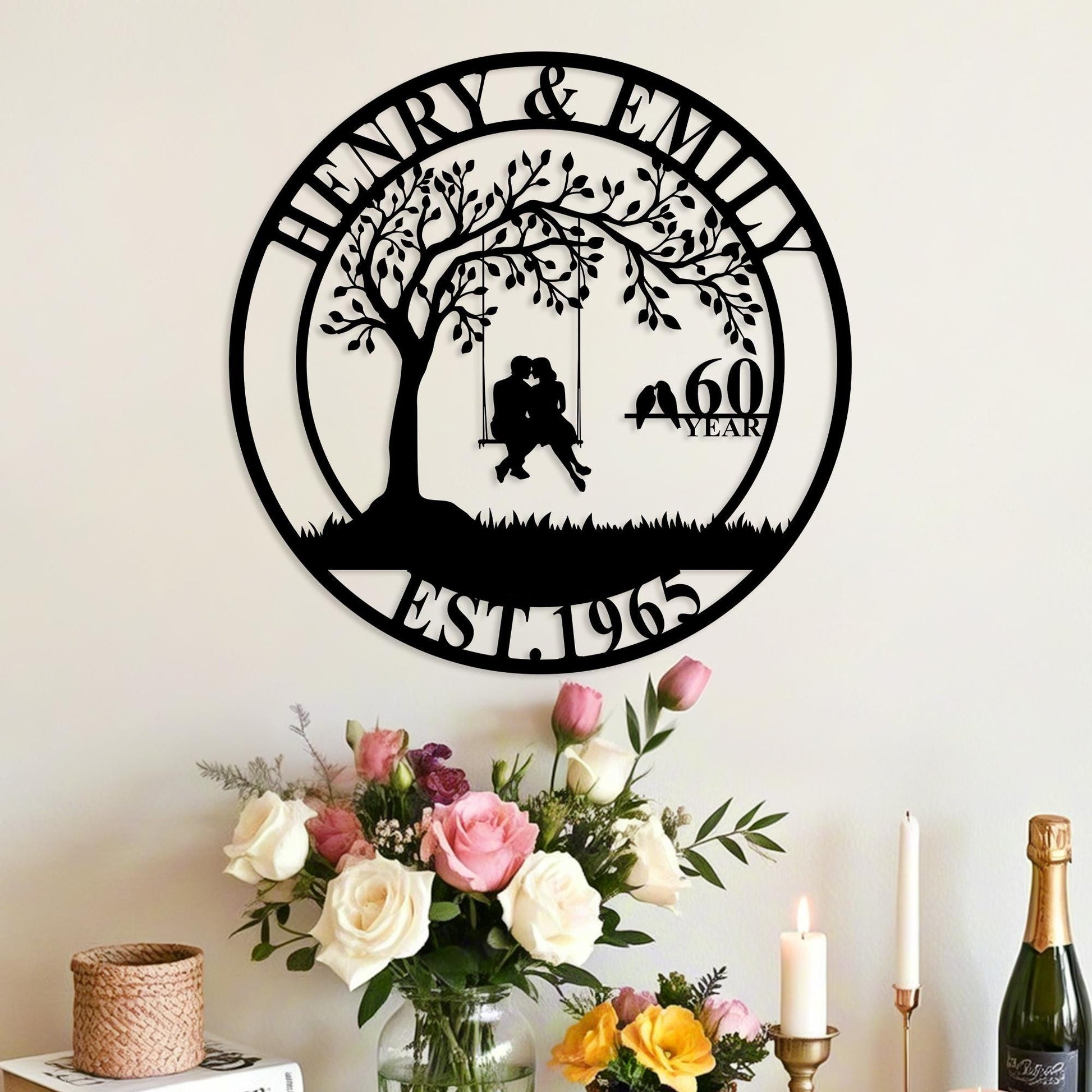 Personalized 60th Anniversary Gift for Parents,Custom 50 Year Anniversary Sign,Diamond Anniversary Gift,Wedding Anniversary Metal Wall Art