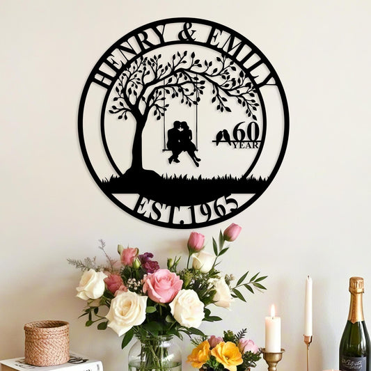 Personalized 60th Anniversary Gift for Parents,Custom 50 Year Anniversary Sign,Diamond Anniversary Gift,Wedding Anniversary Metal Wall Art