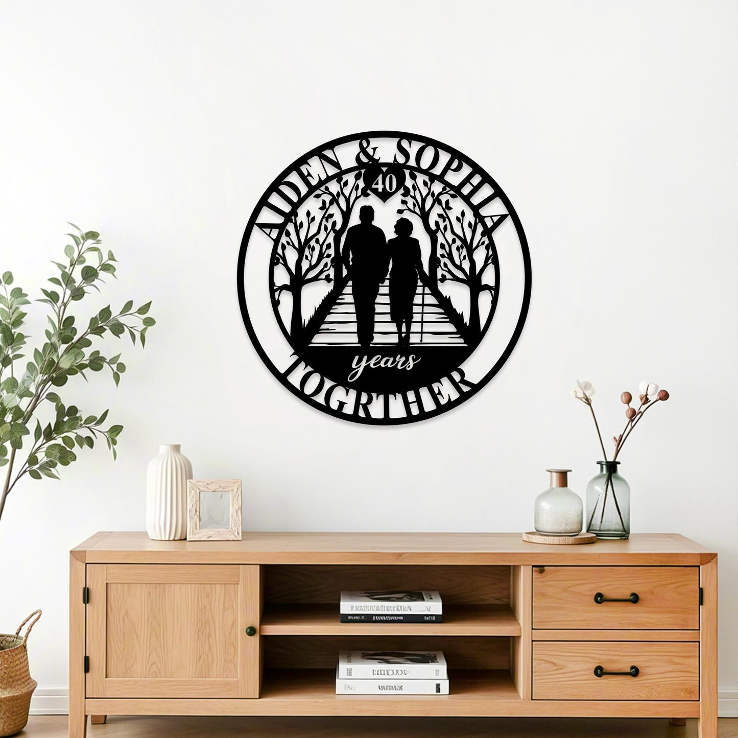 Custom 40th Anniversary Metal Sign, Personalized 40th Anniversary Gift,Love Birds Wall Art,Ruby Wedding 40 Year Anniversary Sign for Parents
