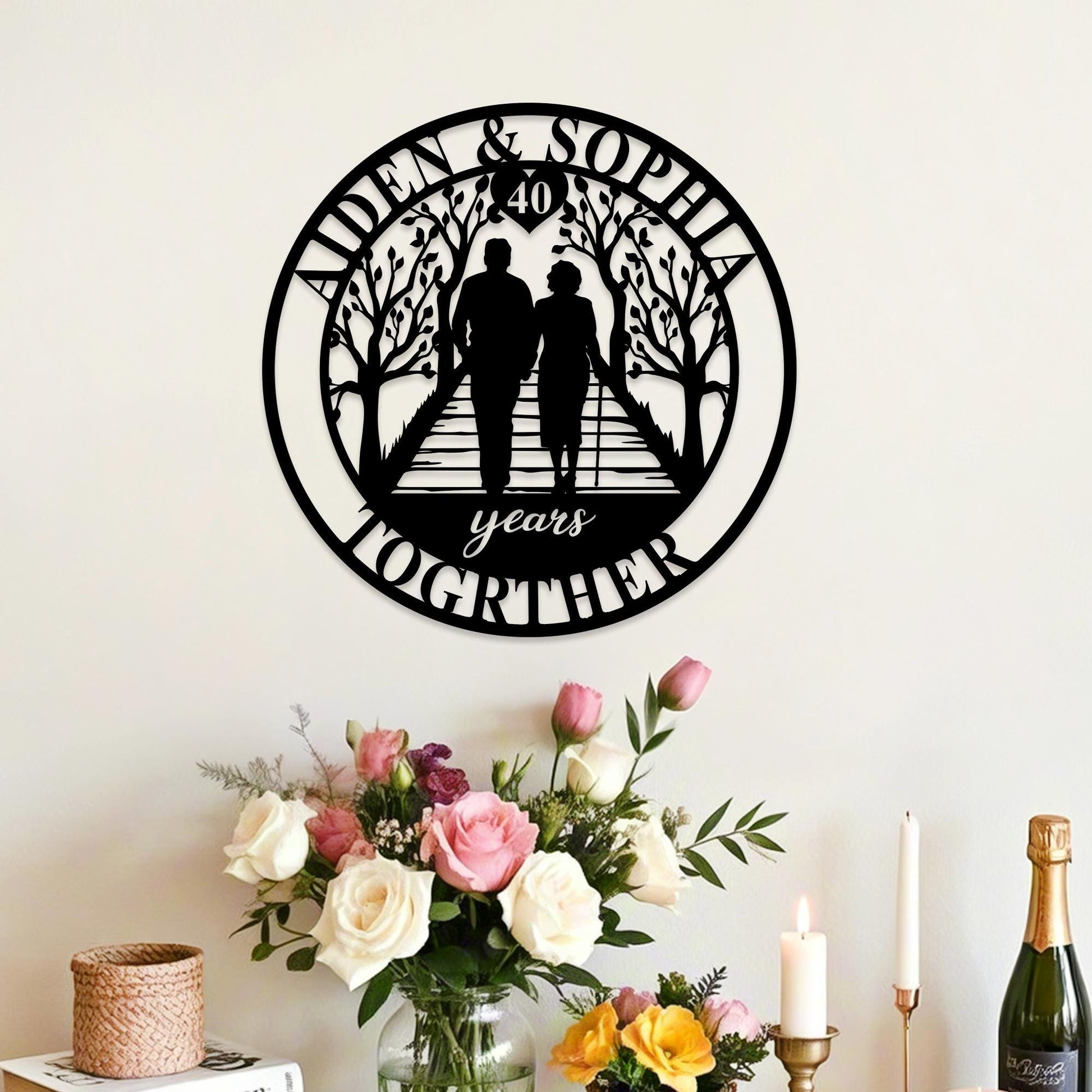 Custom 40th Anniversary Metal Sign, Personalized 40th Anniversary Gift,Love Birds Wall Art,Ruby Wedding 40 Year Anniversary Sign for Parents