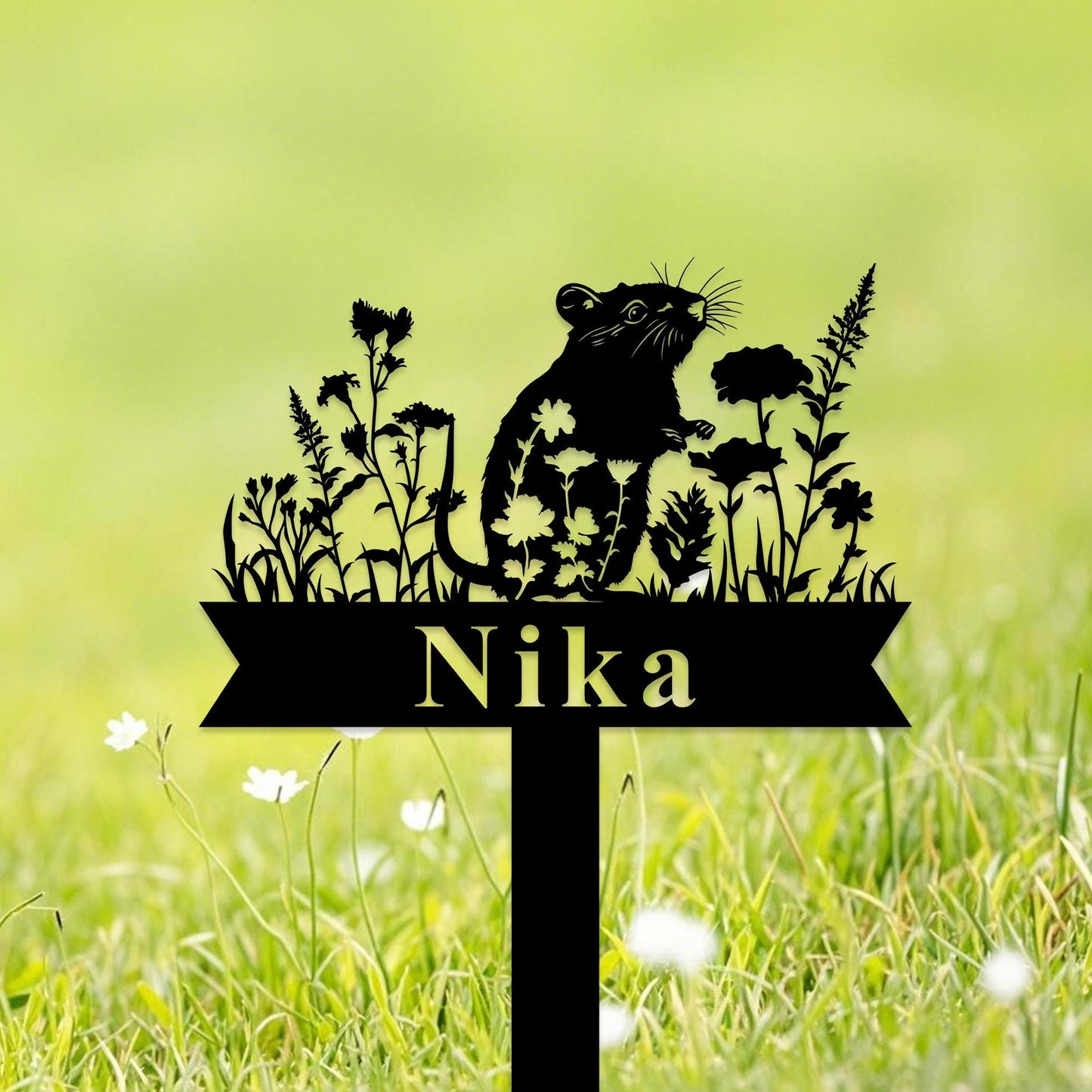 Custom Rat Memorial Grave Marker, Personalized Floral Gerbil Sign,Rat Garden Name Sign,,Rat Remembrance Stake,Metal Yard Sign,Pet Loss Gift