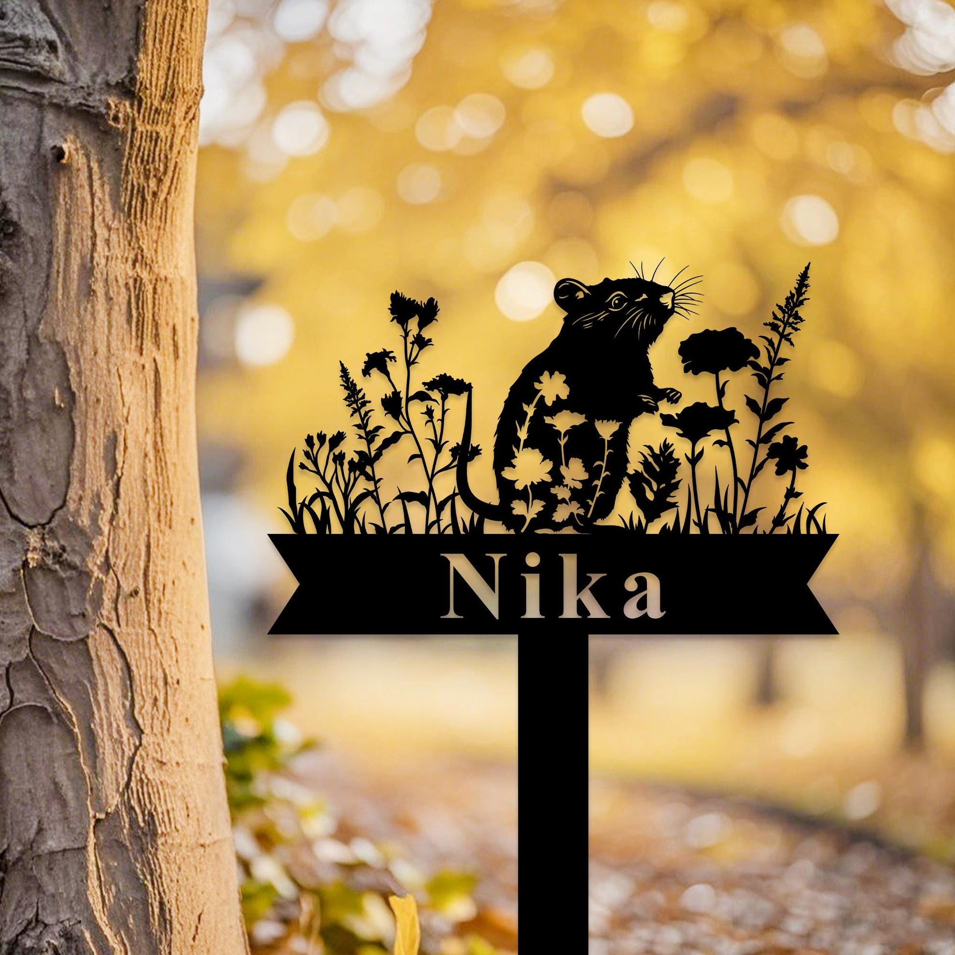 Custom Rat Memorial Grave Marker, Personalized Floral Gerbil Sign,Rat Garden Name Sign,,Rat Remembrance Stake,Metal Yard Sign,Pet Loss Gift