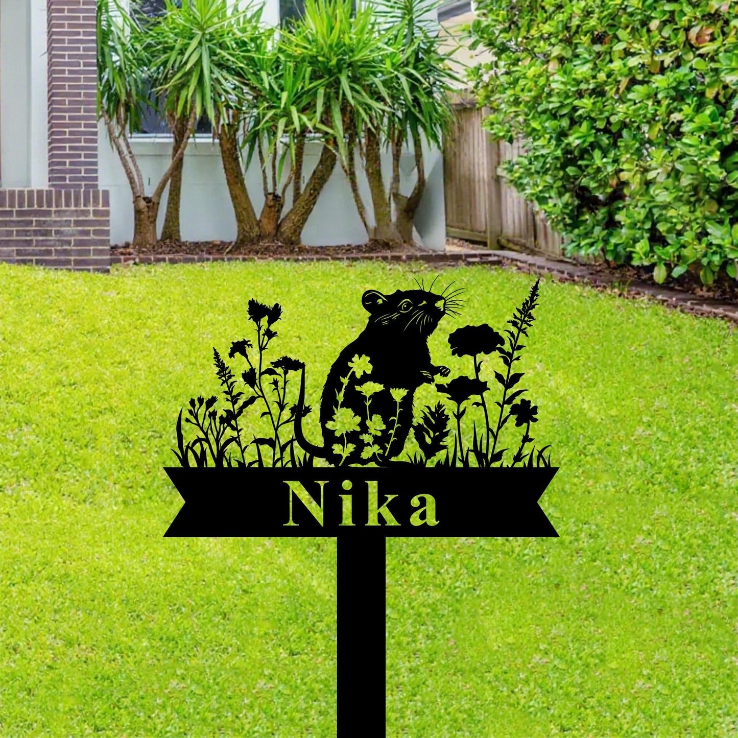 Custom Rat Memorial Grave Marker, Personalized Floral Gerbil Sign,Rat Garden Name Sign,,Rat Remembrance Stake,Metal Yard Sign,Pet Loss Gift