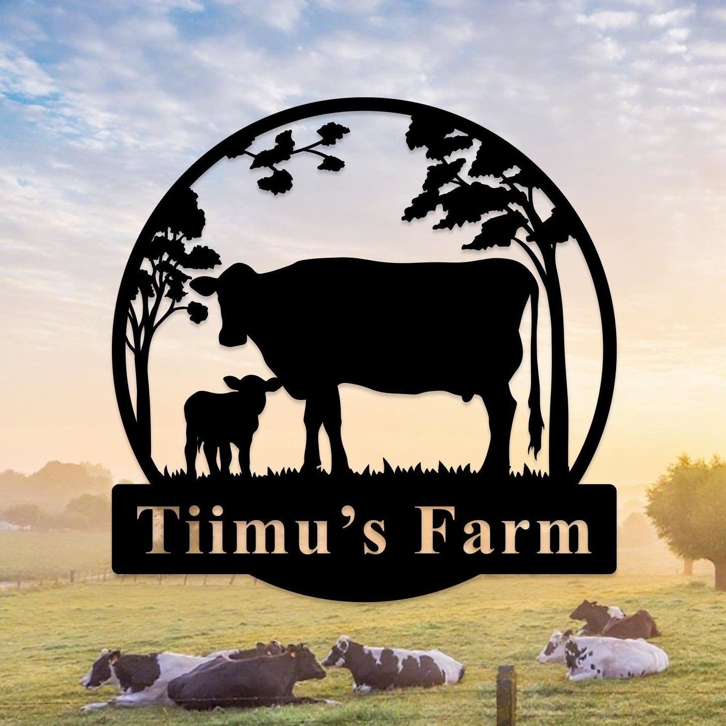 Custom Cow Metal Sign,Personalized Farm Name Sign,Cow Farmhouse Decor,Farm Metal Hanging Sign,Cow Wall Art,Cattle Ranch Sign,Farmer Gift