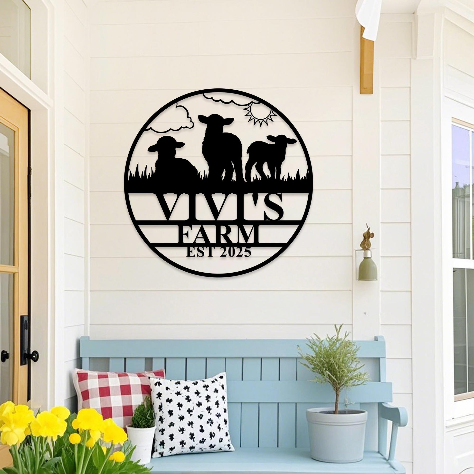 Custom Sheep Metal Farm Sign,Sheep Wall Art,Sheep Farm Decor,Personalized Sheep Name Sign,Lamb Farmhouse Decor,Farmer Gift