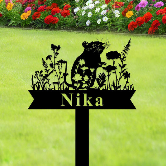 Custom Rat Memorial Grave Marker, Personalized Floral Gerbil Sign,Rat Garden Name Sign,,Rat Remembrance Stake,Metal Yard Sign,Pet Loss Gift