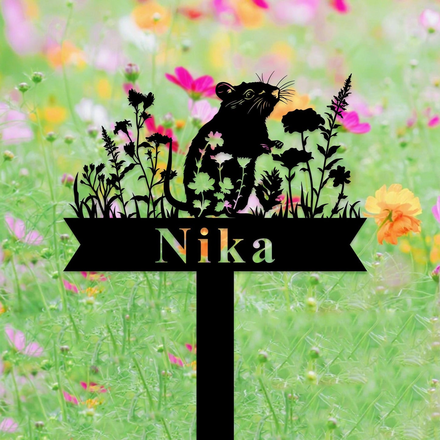 Custom Rat Memorial Grave Marker, Personalized Floral Gerbil Sign,Rat Garden Name Sign,,Rat Remembrance Stake,Metal Yard Sign,Pet Loss Gift