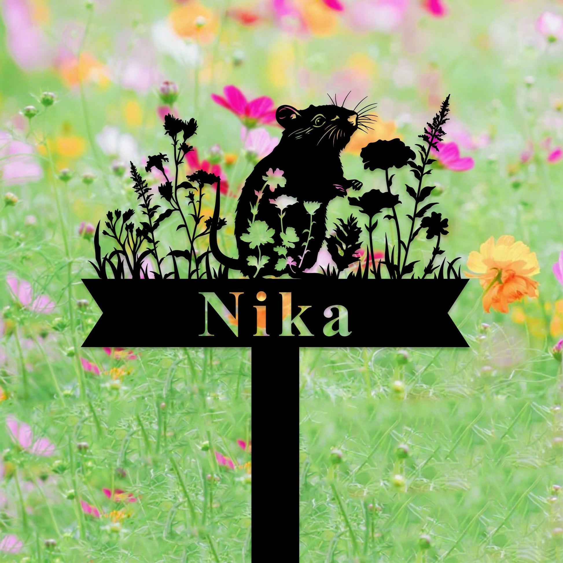 Custom Rat Memorial Grave Marker, Personalized Floral Gerbil Sign,Rat Garden Name Sign,,Rat Remembrance Stake,Metal Yard Sign,Pet Loss Gift