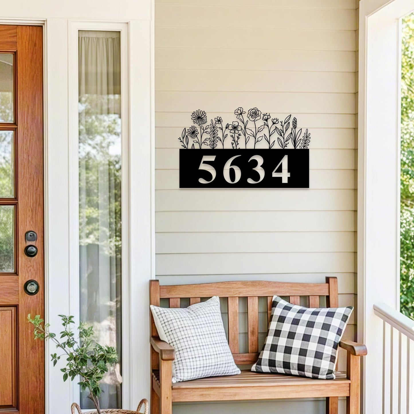 Custom Metal Adress Sign,Modern House Number Sign,Floral Address Plaque,Metal House Numbers,Gate Number Sign,Front Door Number,New Home Gift