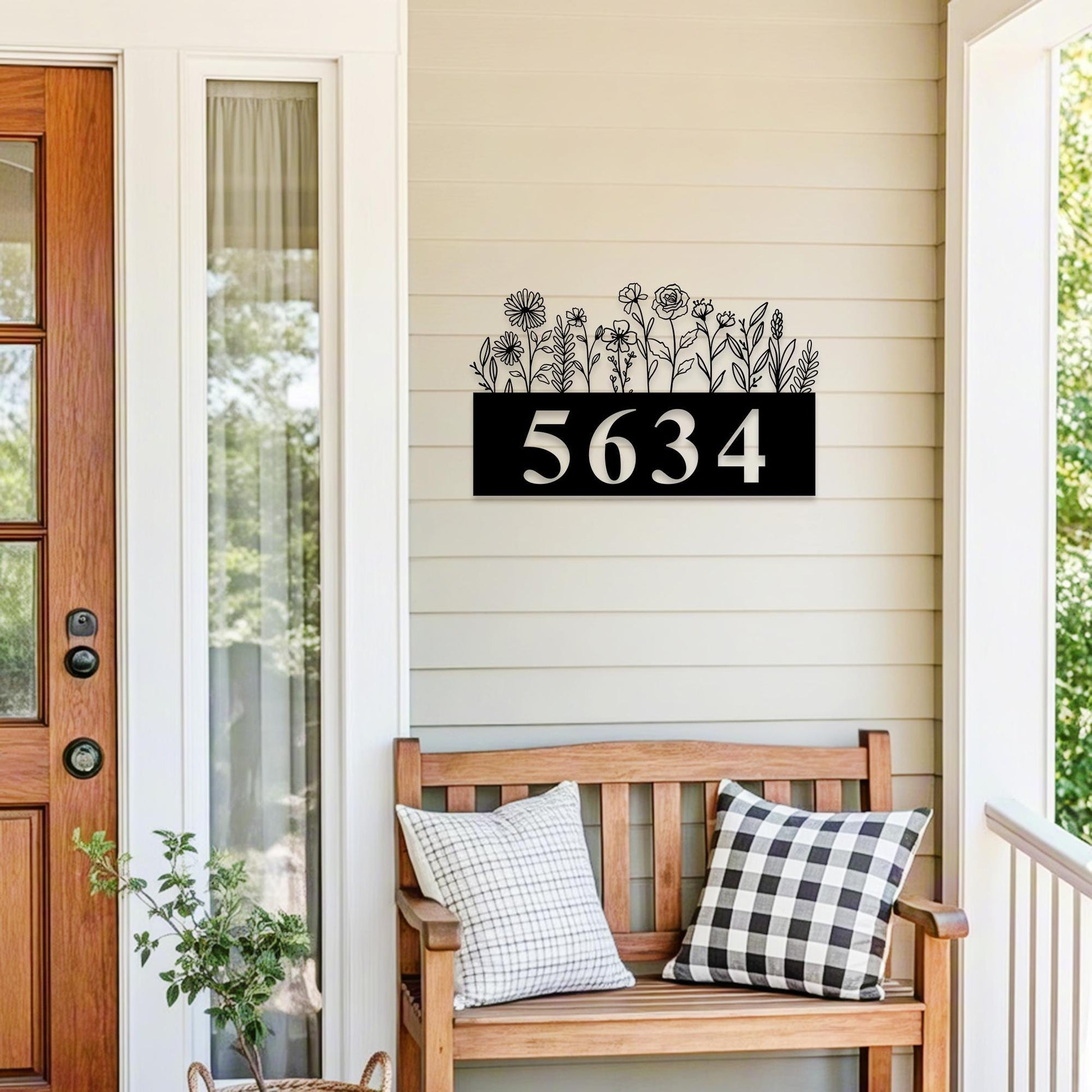Custom Metal Adress Sign,Modern House Number Sign,Floral Address Plaque,Metal House Numbers,Gate Number Sign,Front Door Number,New Home Gift