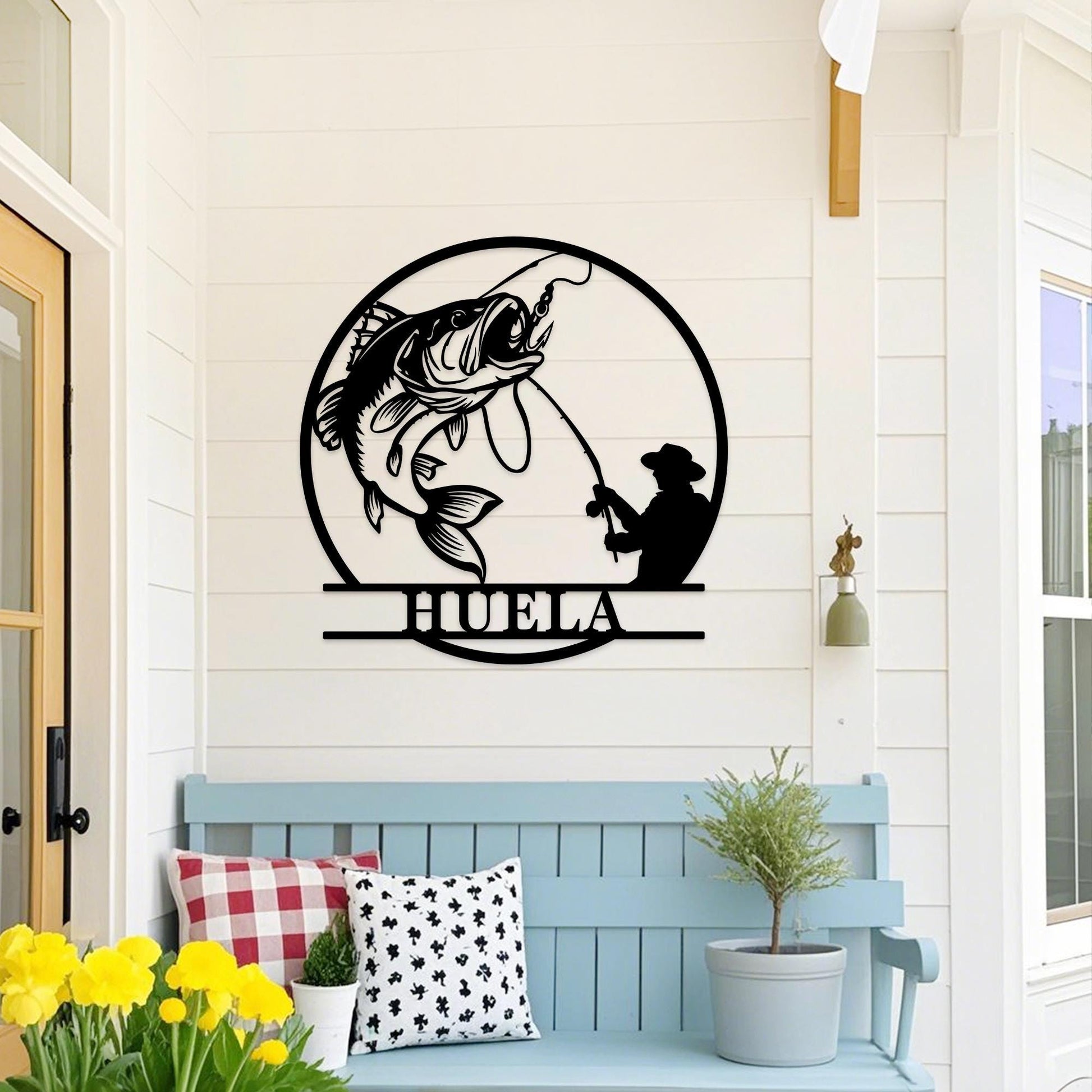 Fish Metal Name Sign, Custom Fishing Sign, Fish Metal Sign, Fish Metal Wall Art,Outdoor Fishing Sign,Fishing Cabin Decor,Gift for Fisherman