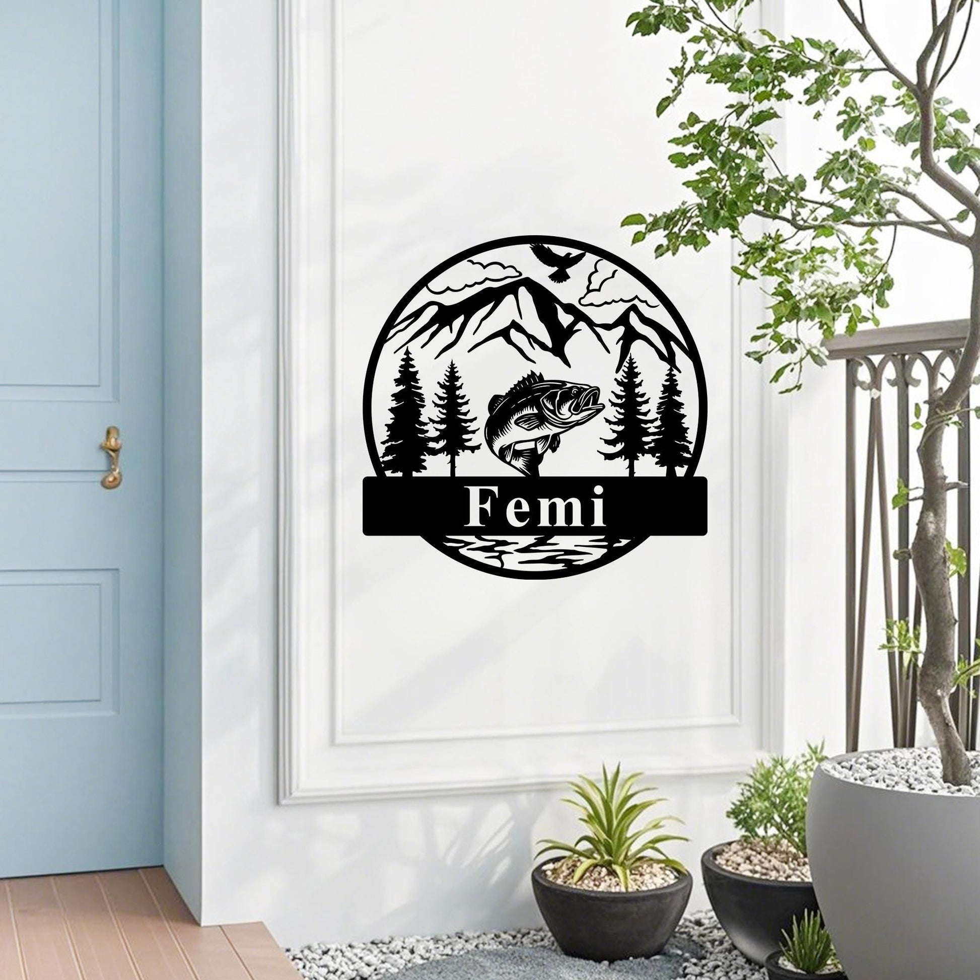Personalized Fish Name Sign,Custom Fishing Sign,Fishing Metal Sign,Outdoor Bass Fishing Sign,Fish Metal Monogram Sign,Fish Metal Wall Art