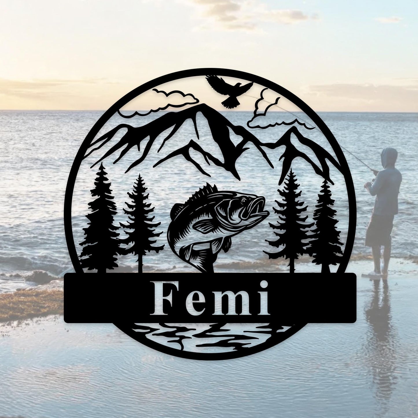 Personalized Fish Name Sign,Custom Fishing Sign,Fishing Metal Sign,Outdoor Bass Fishing Sign,Fish Metal Monogram Sign,Fish Metal Wall Art