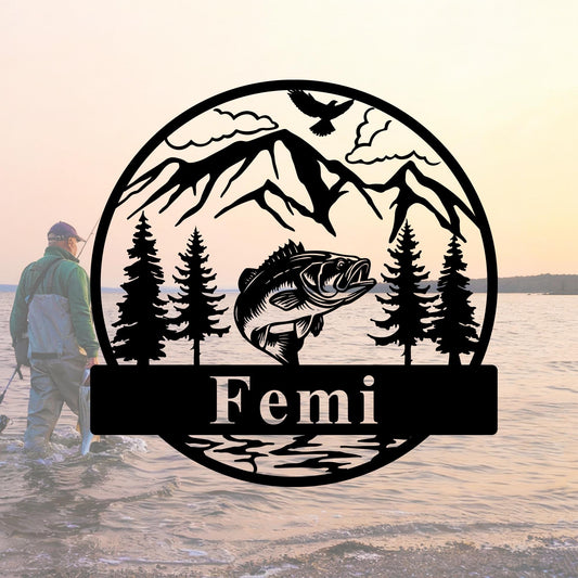 Personalized Fish Name Sign,Custom Fishing Sign,Fishing Metal Sign,Outdoor Bass Fishing Sign,Fish Metal Monogram Sign,Fish Metal Wall Art