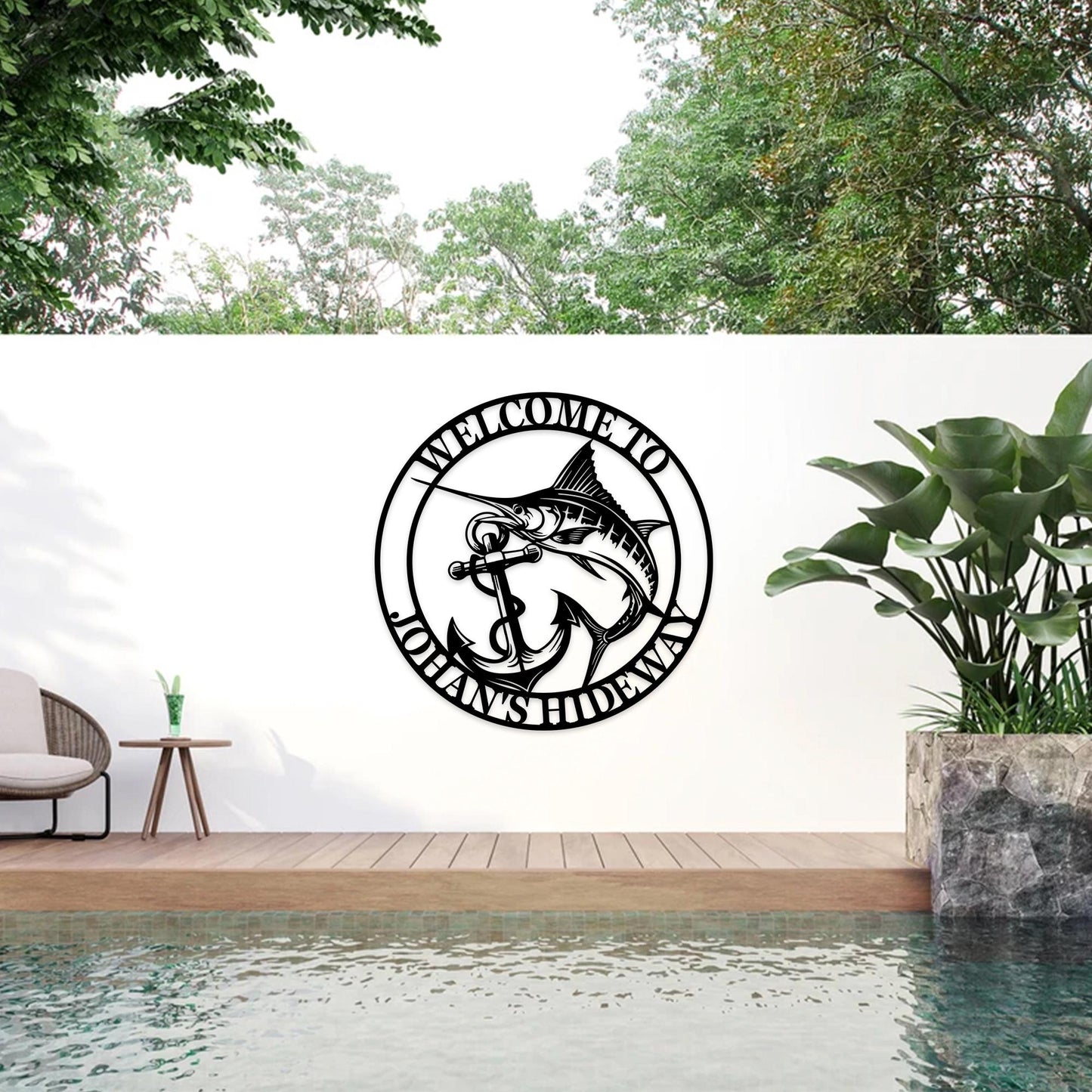 Personalized Marlin Metal Sign,Fishing Name Sign,Custom Marlin Metal Wall Art,Outdoor Fishing Sign,Fish Monogram,Man Cave,Gift for Fisherman