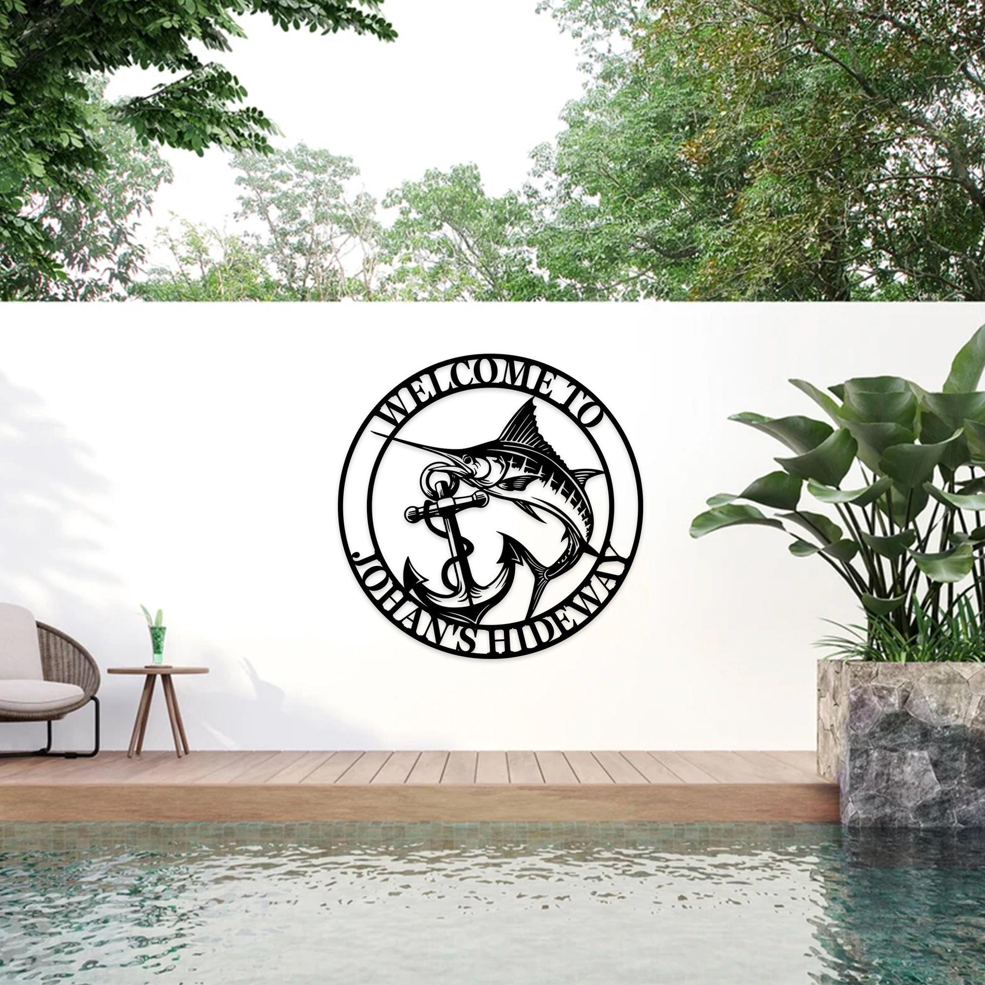 Personalized Marlin Metal Sign,Fishing Name Sign,Custom Marlin Metal Wall Art,Outdoor Fishing Sign,Fish Monogram,Man Cave,Gift for Fisherman