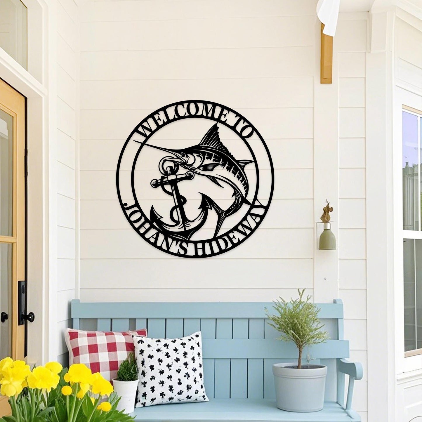 Personalized Marlin Metal Sign,Fishing Name Sign,Custom Marlin Metal Wall Art,Outdoor Fishing Sign,Fish Monogram,Man Cave,Gift for Fisherman