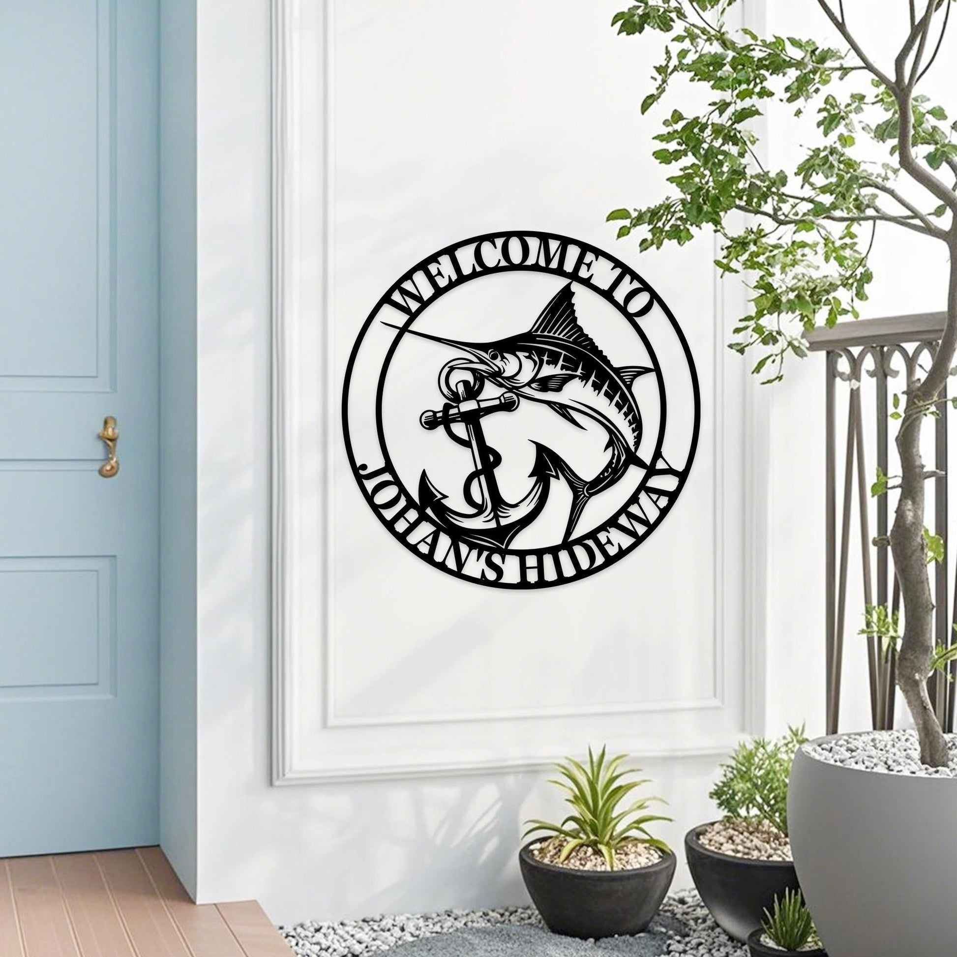 Personalized Marlin Metal Sign,Fishing Name Sign,Custom Marlin Metal Wall Art,Outdoor Fishing Sign,Fish Monogram,Man Cave,Gift for Fisherman