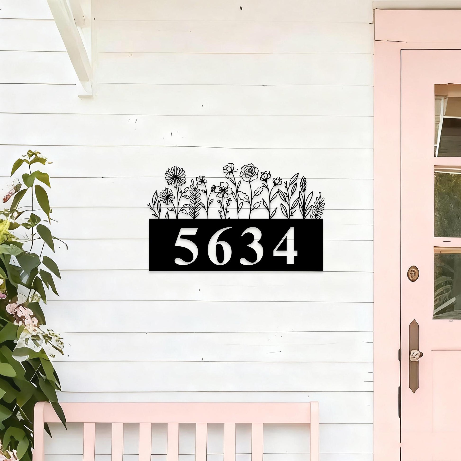 Custom Metal Adress Sign,Modern House Number Sign,Floral Address Plaque,Metal House Numbers,Gate Number Sign,Front Door Number,New Home Gift