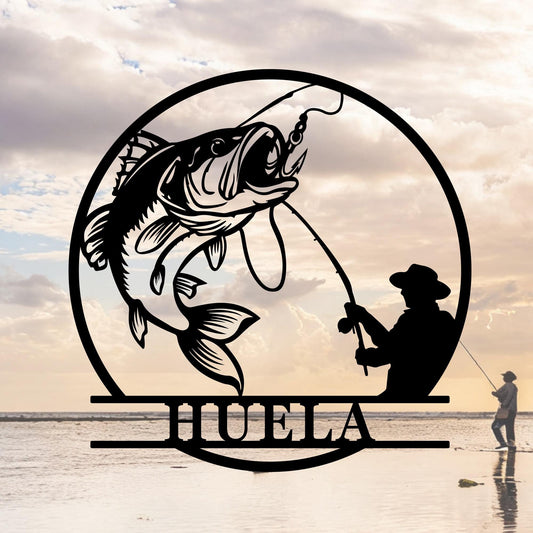 Fish Metal Name Sign, Custom Fishing Sign, Fish Metal Sign, Fish Metal Wall Art,Outdoor Fishing Sign,Fishing Cabin Decor,Gift for Fisherman