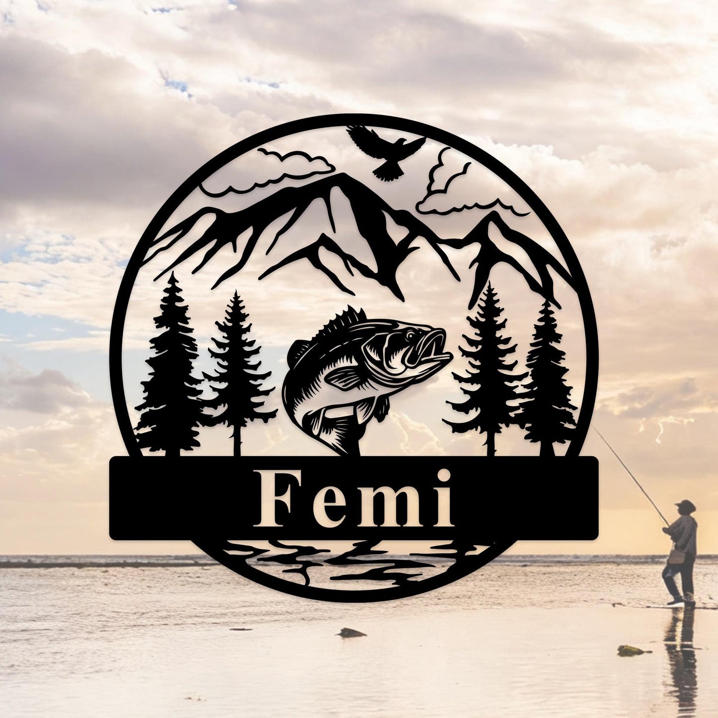 Personalized Fish Name Sign,Custom Fishing Sign,Fishing Metal Sign,Outdoor Bass Fishing Sign,Fish Metal Monogram Sign,Fish Metal Wall Art