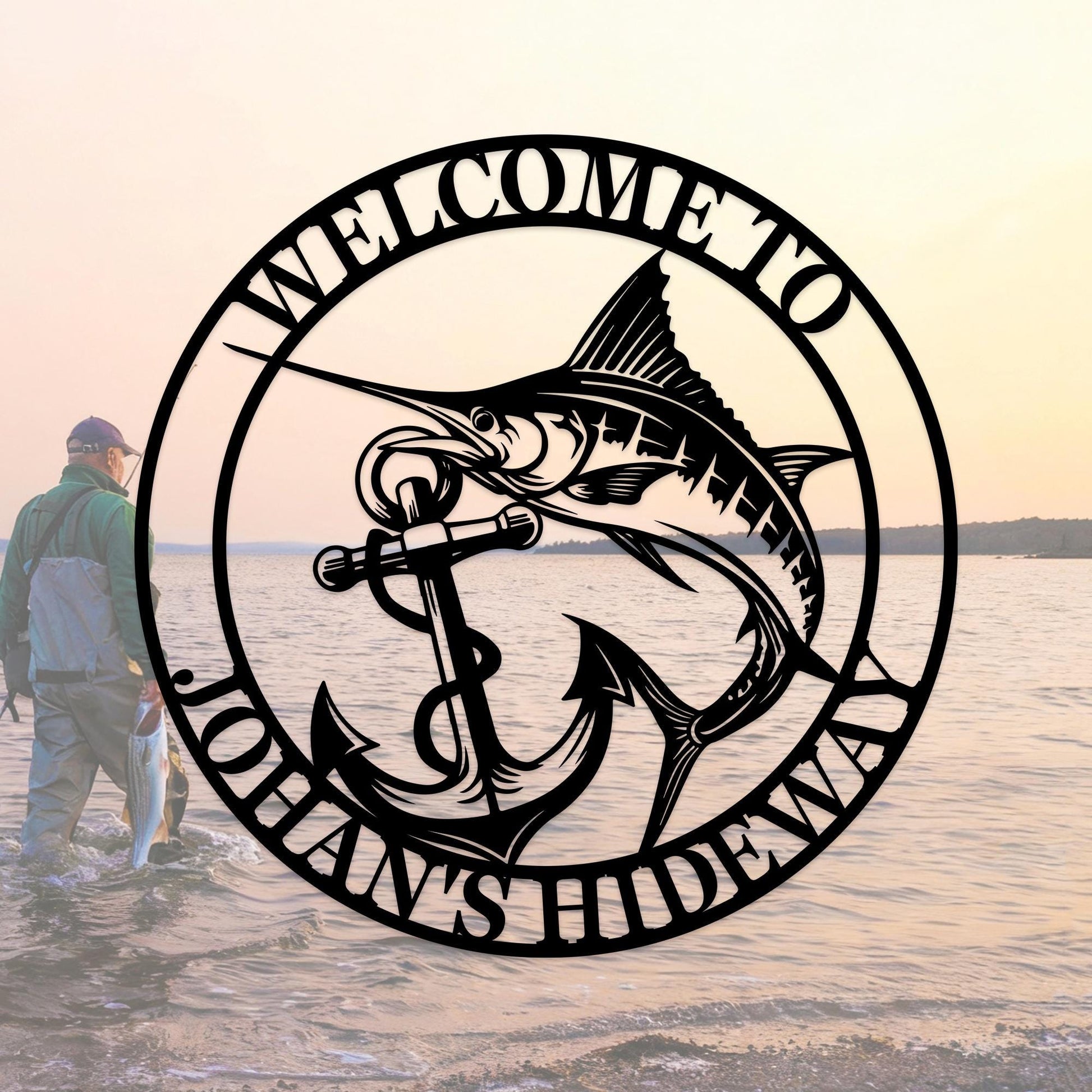 Personalized Marlin Metal Sign,Fishing Name Sign,Custom Marlin Metal Wall Art,Outdoor Fishing Sign,Fish Monogram,Man Cave,Gift for Fisherman