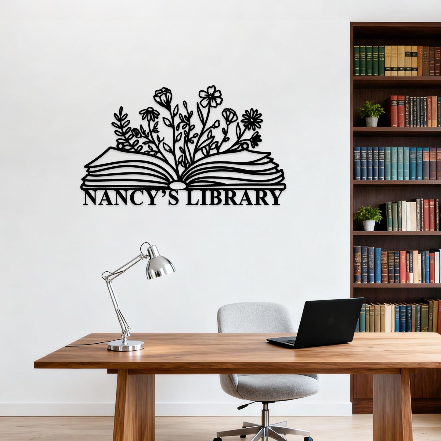 Custom Library Metal Sign,Floral Bookshop Sign,Personalized Book Sign,Bookworm Sign,Book Club Wall Decor,Bookshelf Sign,Reading Room Gift