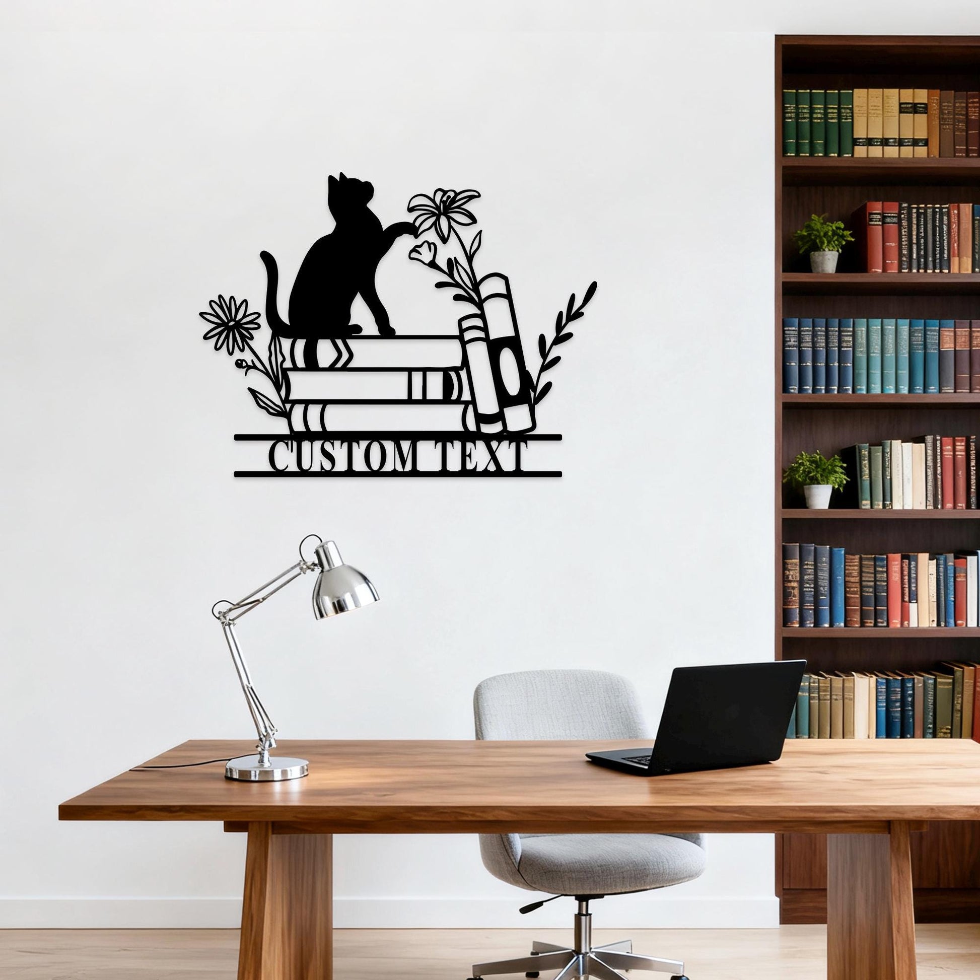 Custom Library Sign, Personalized Reading Nook Metal Sign, Reading Room Sign, Book Nook Decor, Cat Wall Art, Bookshelf Sign, Book Worm Sign